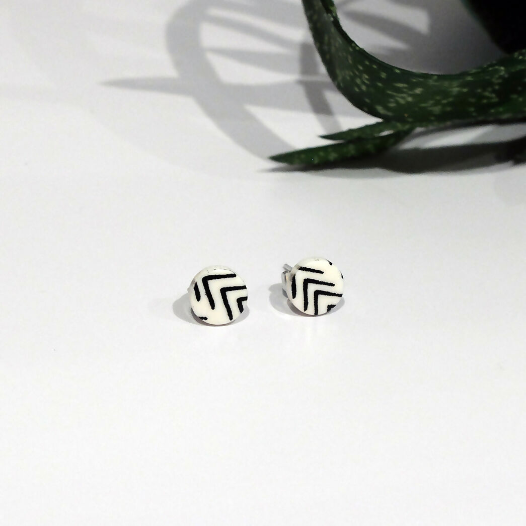 White and Black Geometric Studs - Handmade Polymer Clay - Polly Plant