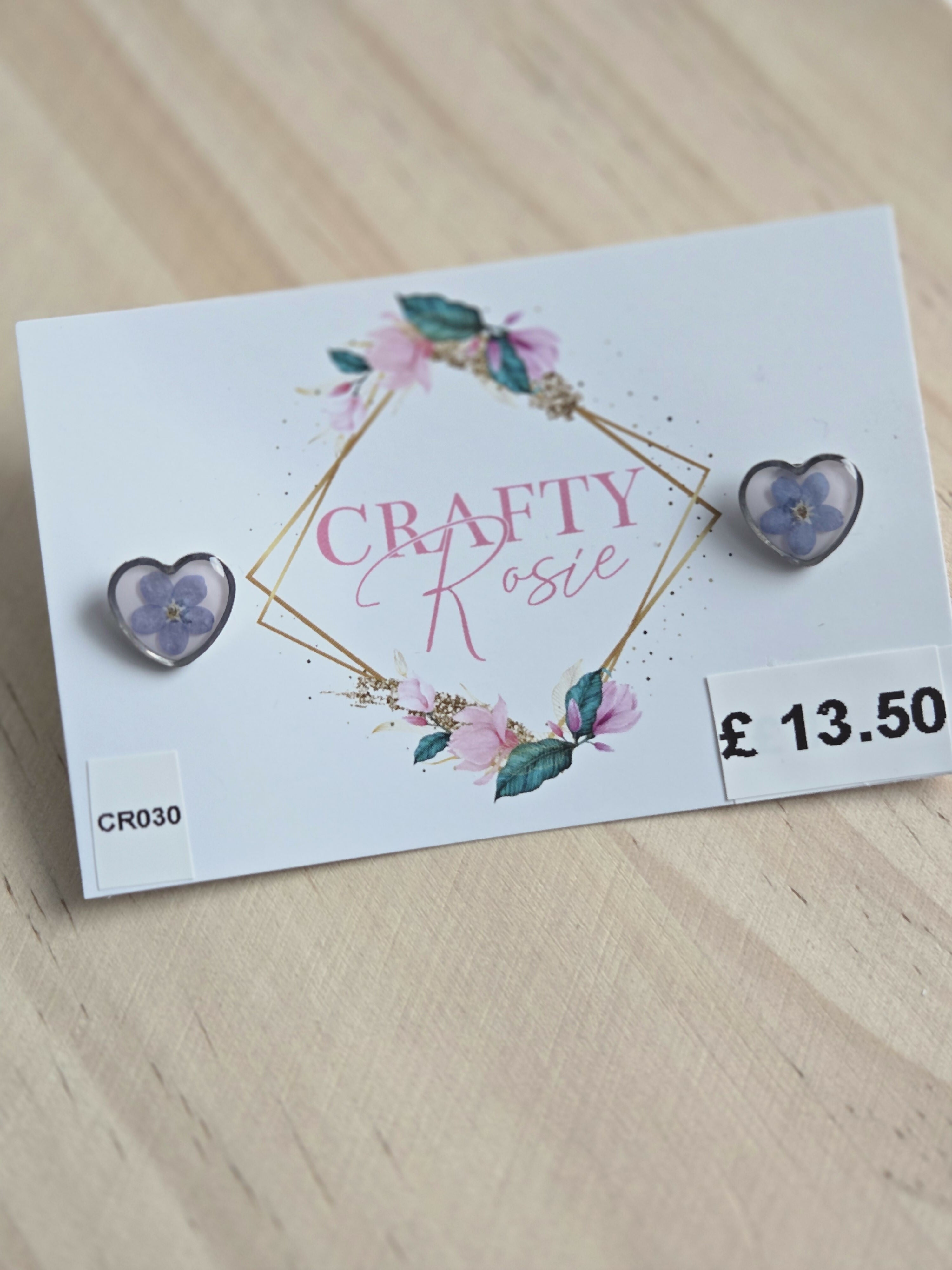 Stainless Steel Real Forget Me Not flowers Heart shape Stud Earrings