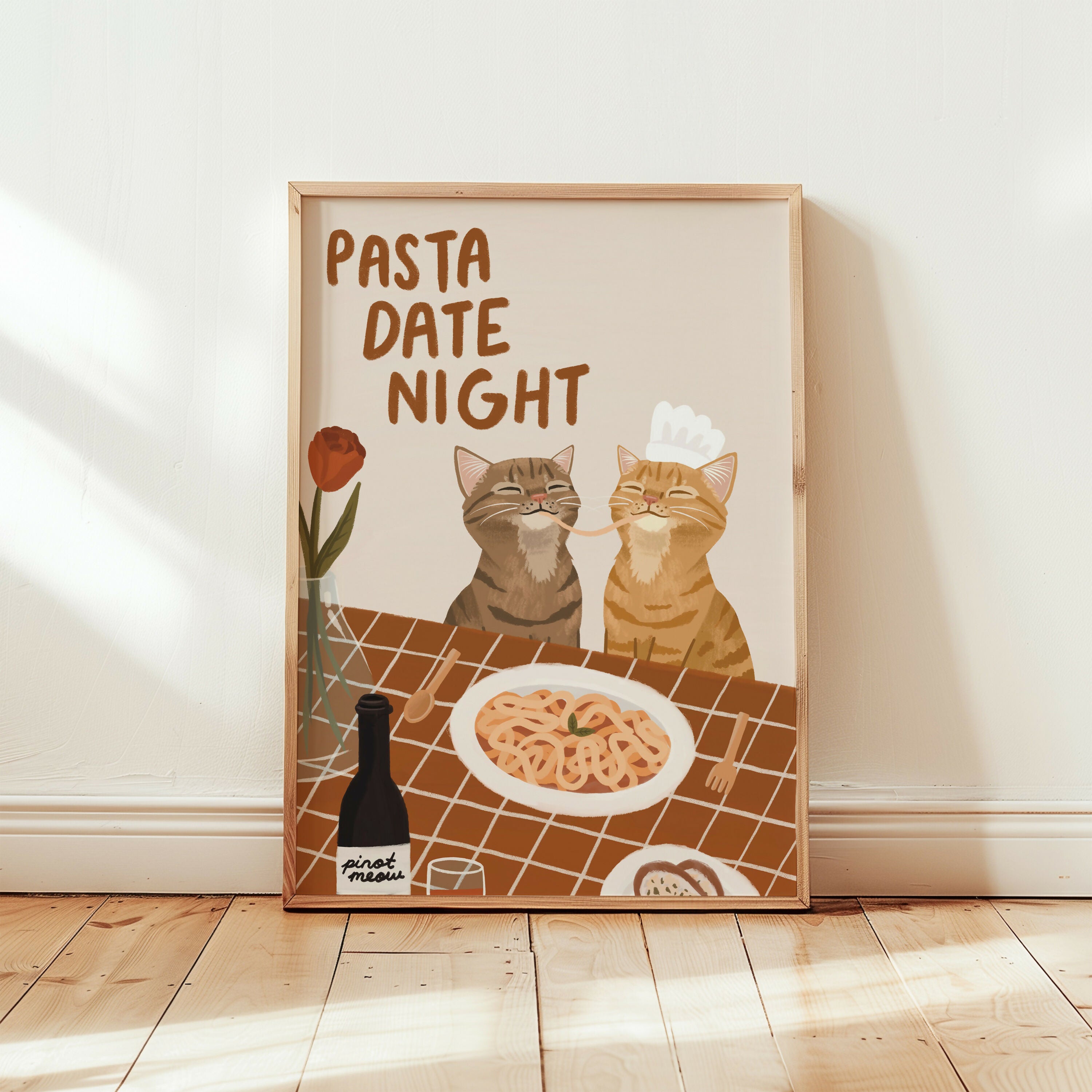 Pasta Date Night Cat Print