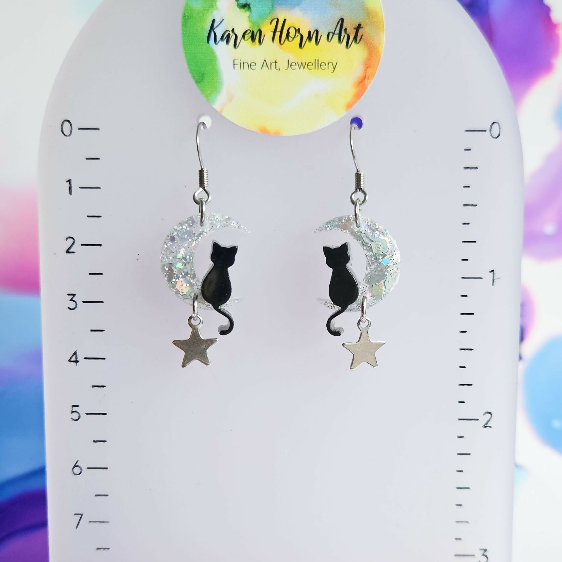 Handmade Cat On The Moon Resin Earrings