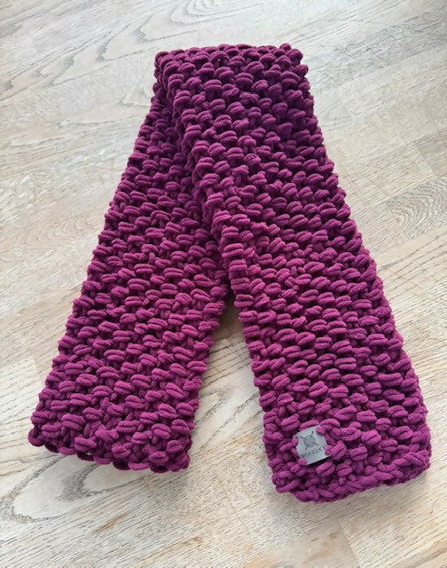 REGULAR LENGTH , SKINNY, LUX VELVET- CHENILLE, CHUNKY & STRETCHY SCARF - BURGUNDY