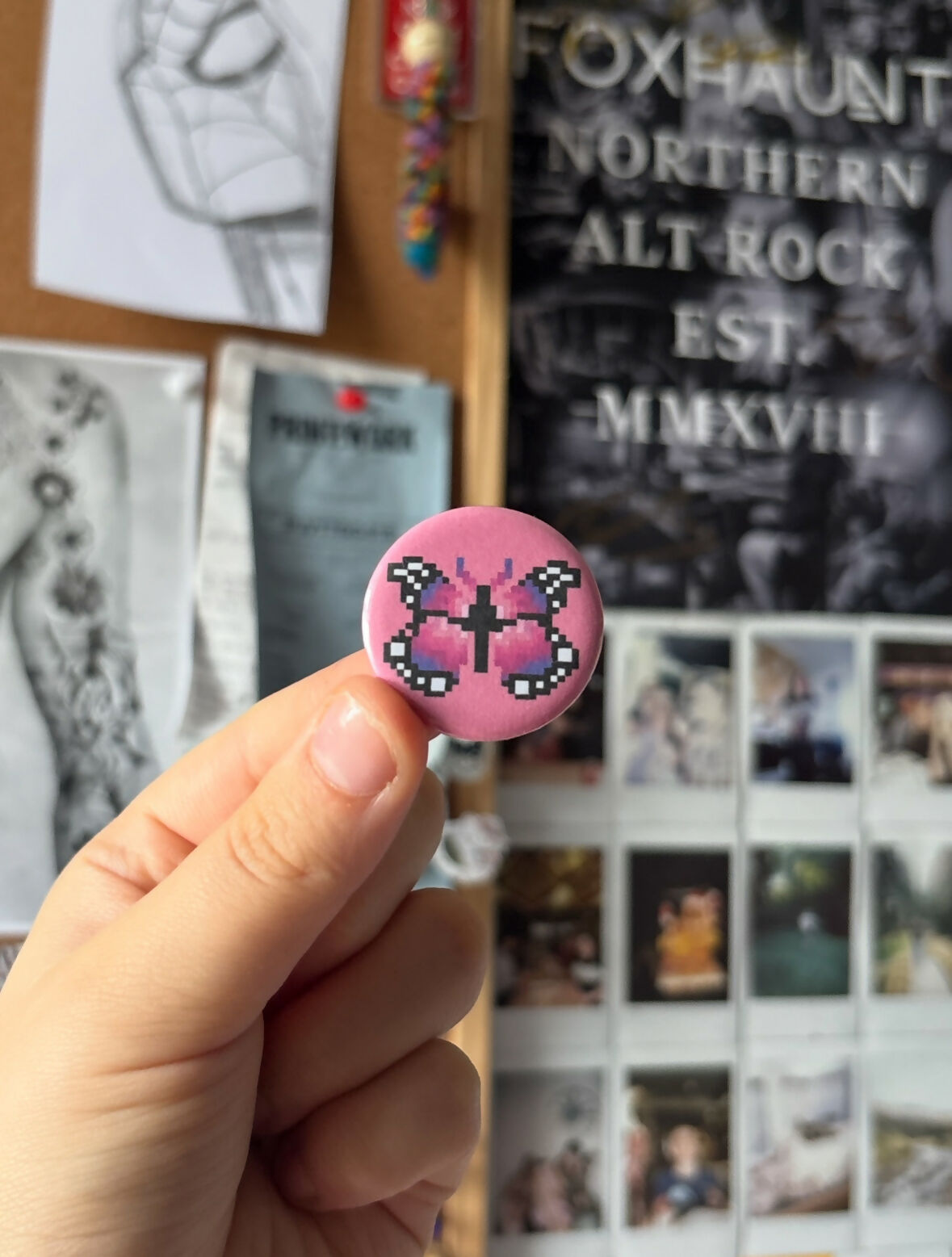 Pixel Pink Butterfly Pin Badge