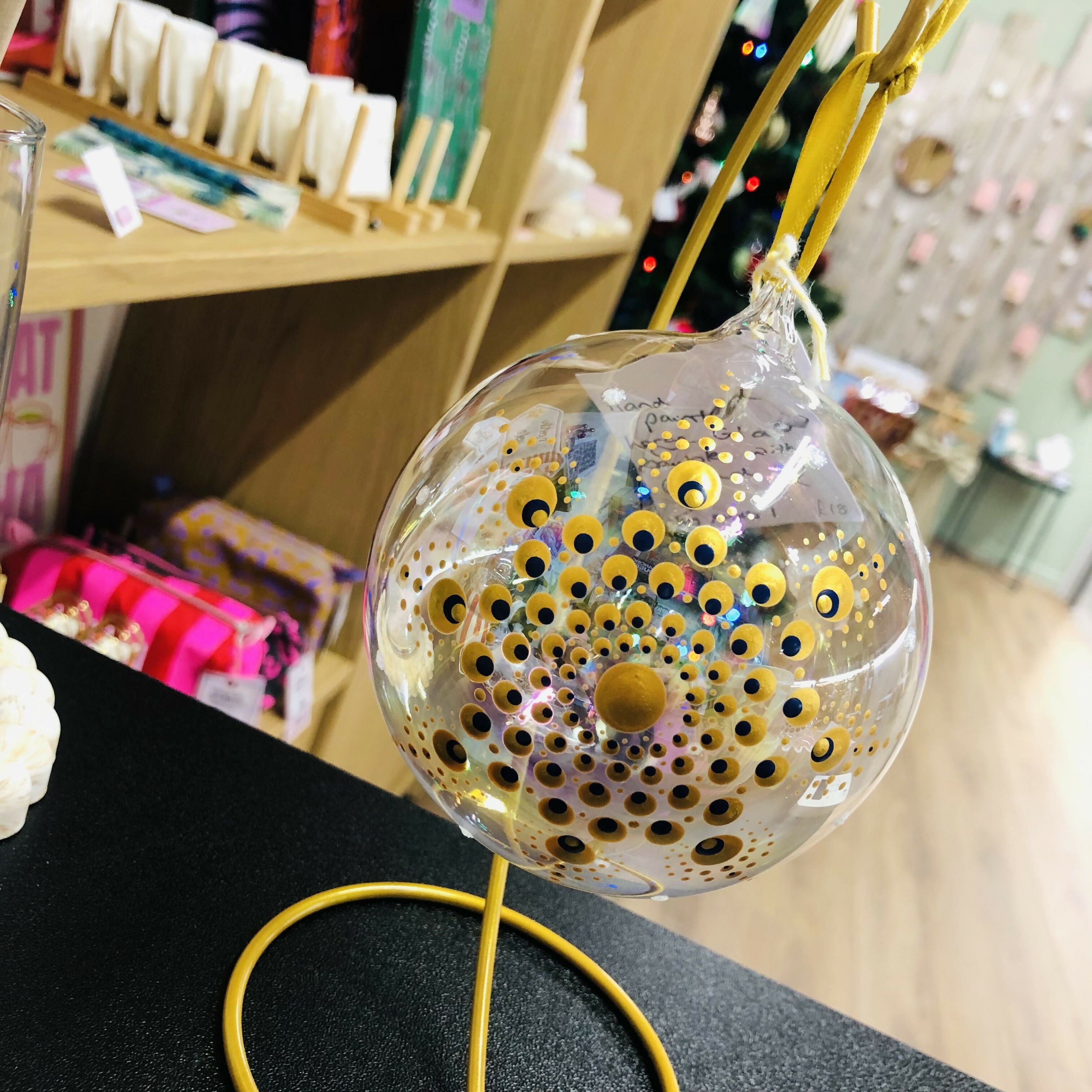 Hand Painted Large Glass Bauble: Gold and Navy