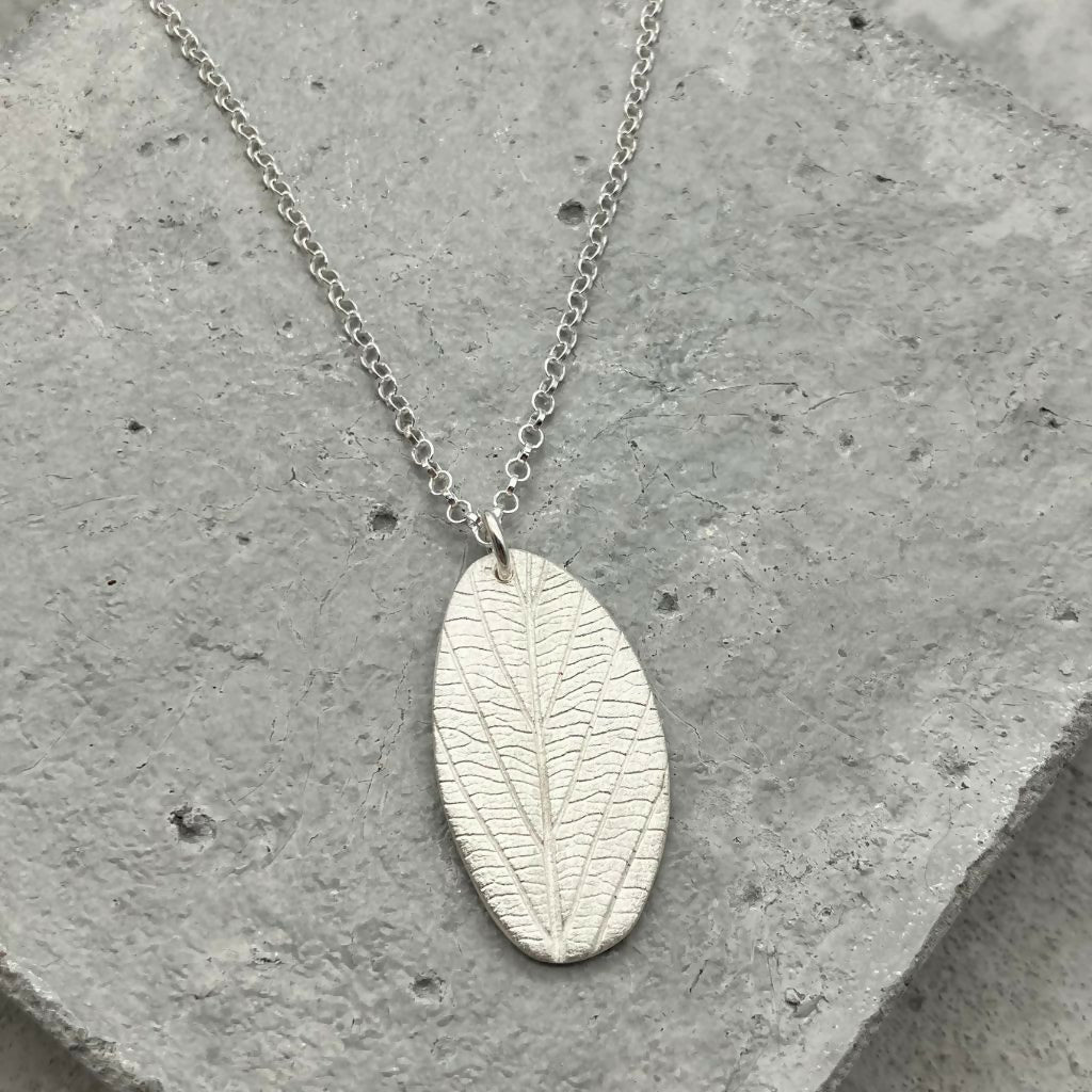 Leaf Print Silver Pendant