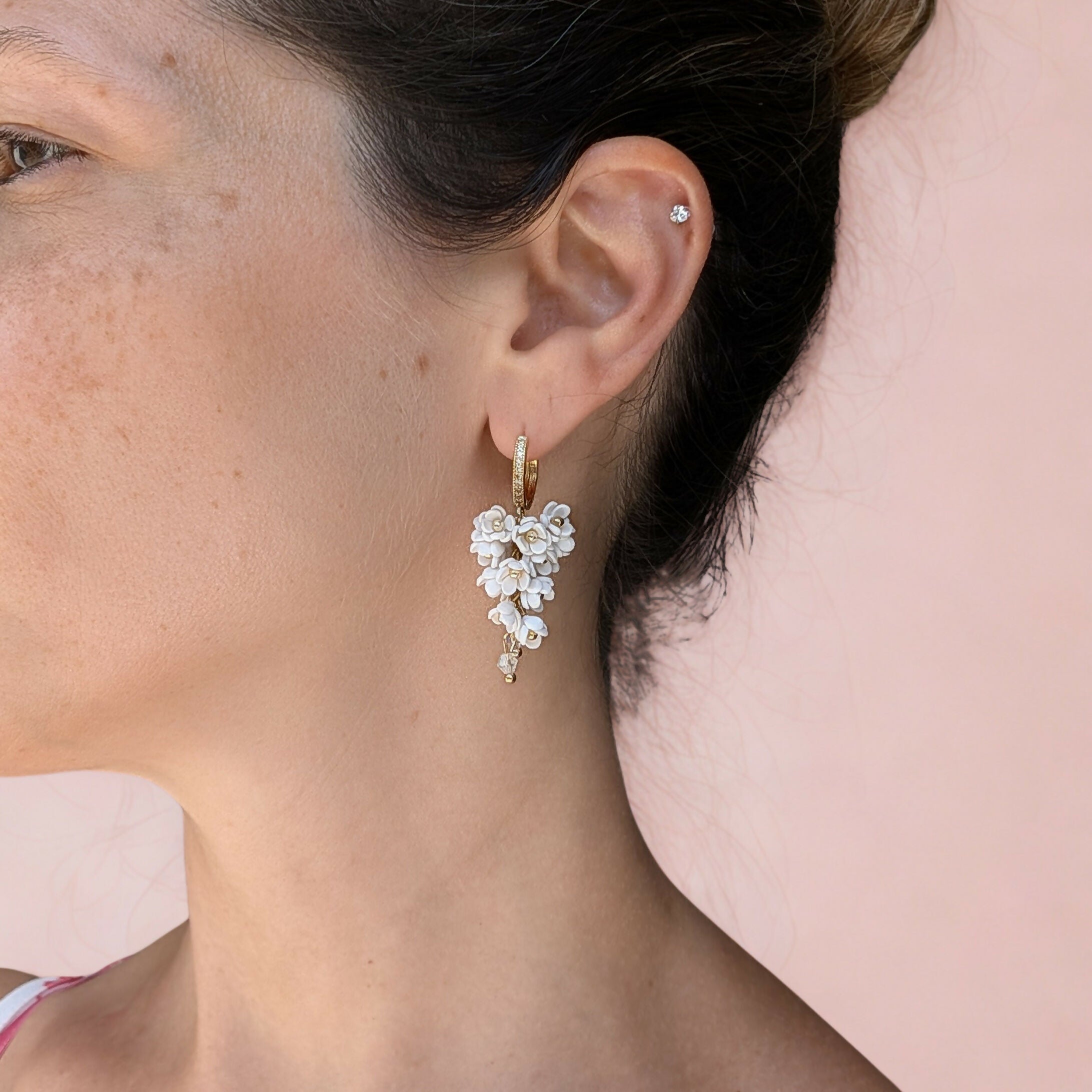 Cascading Flower Drop Earrings with Mini Floral Clusters