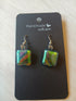 Fused Dichroic Glass Earrings in Green Rainbow and With Sterling Silver Hooks