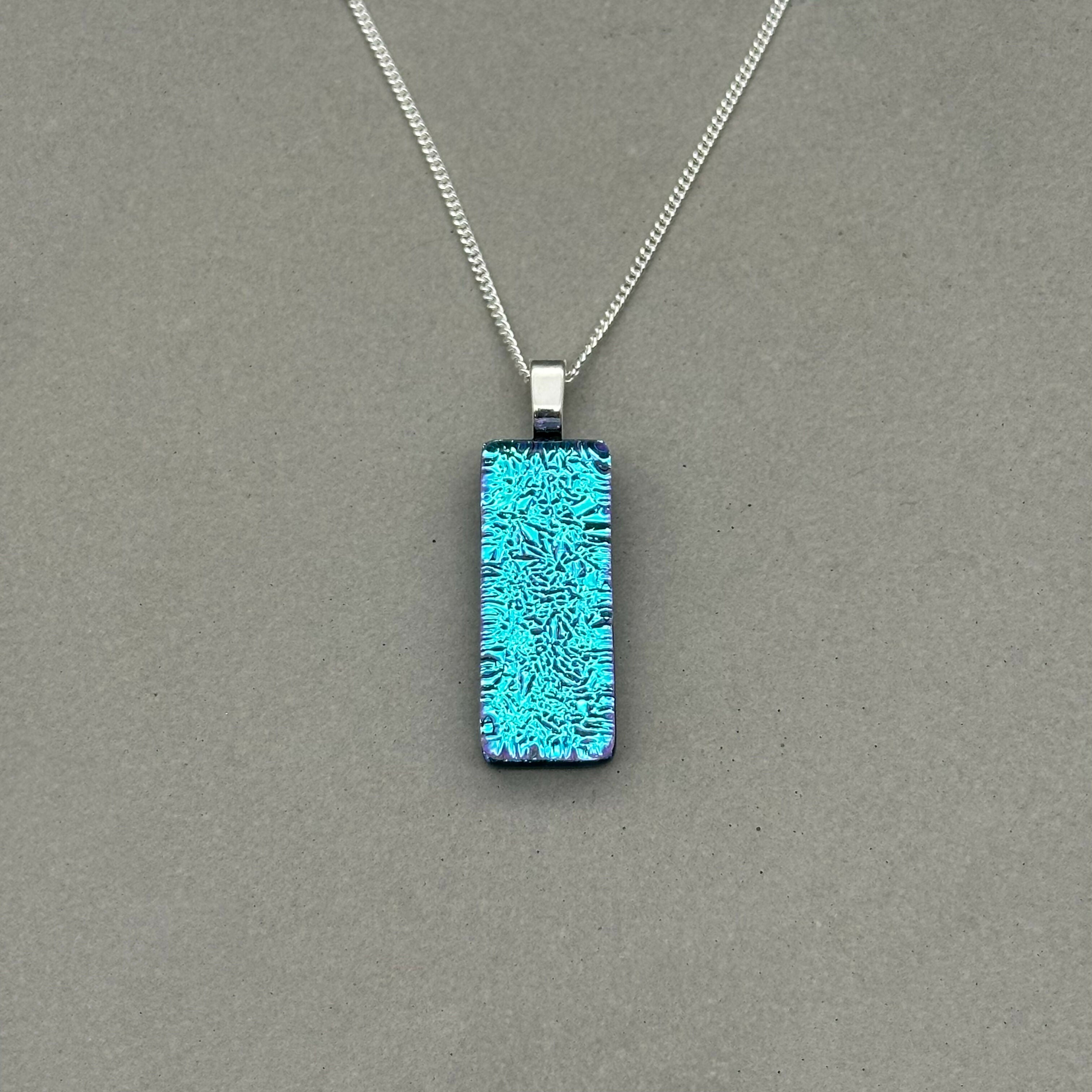 Ice Blue & Purple Dichroic Glass Necklace and Earrings Set - Sterling Silver, Handmade by Jade Tapson Glass