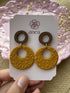 Textured Clay and Walnut Wood Drop Earrings in Storm Green and Ochre