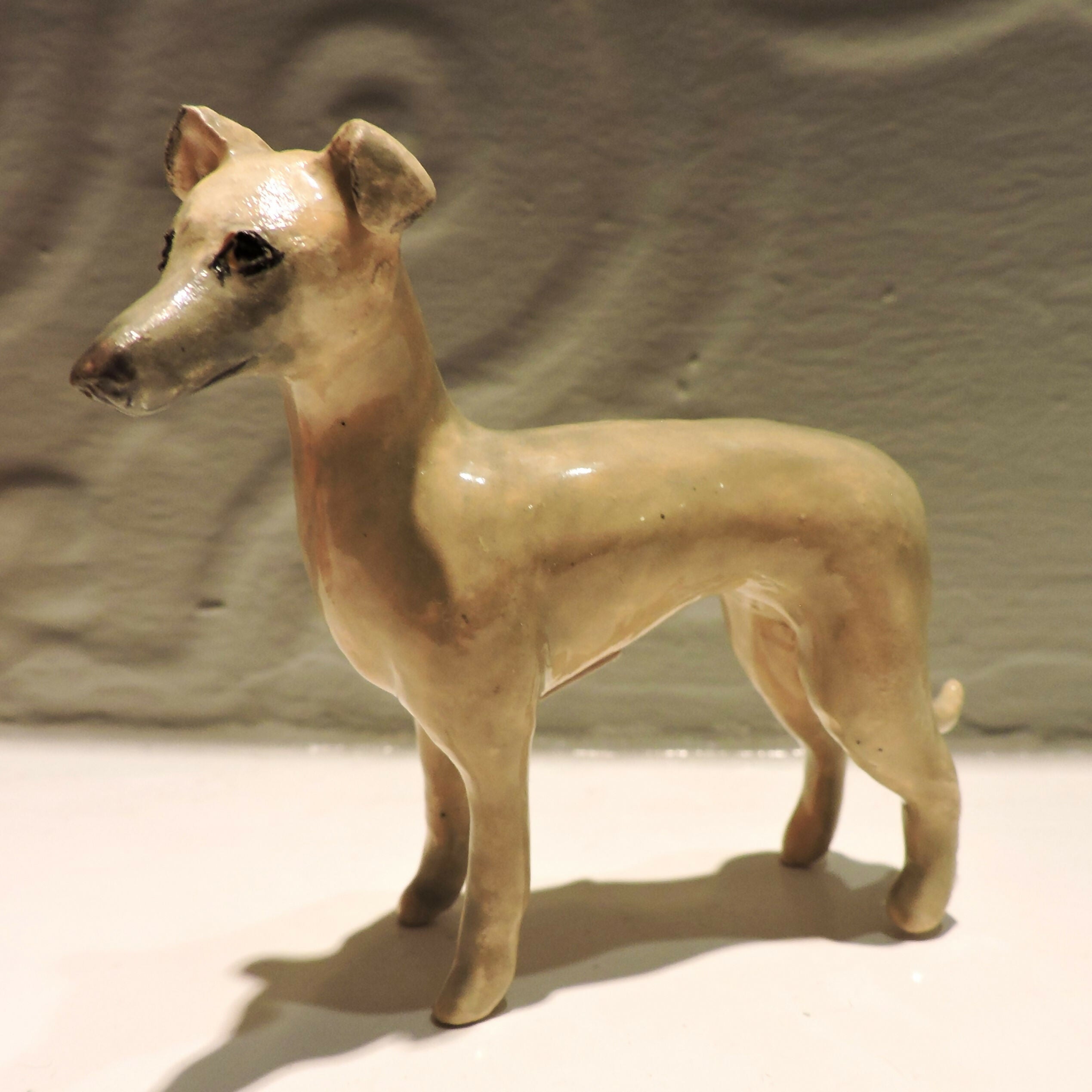 Ceramic Blue Fawn Whippet Sculpture