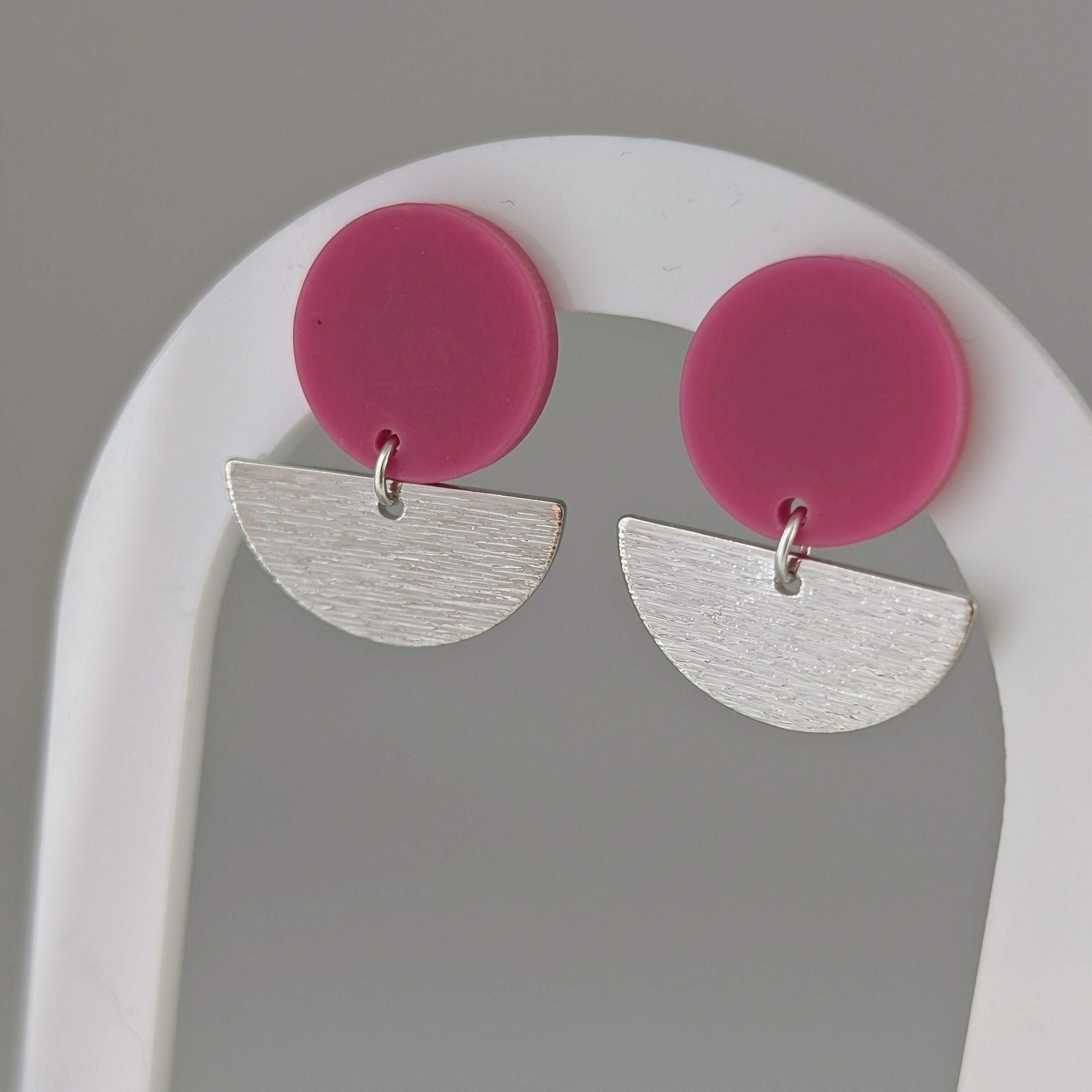 Magenta Geometric Earrings in Gold or Silver