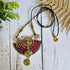 Sahara Necklace; Bold Rainbow Macramé Statement Pendant with Gold Spiral Wire Art