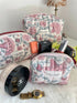 Quilted Toiletry Bag Cream with Pink Floral Design