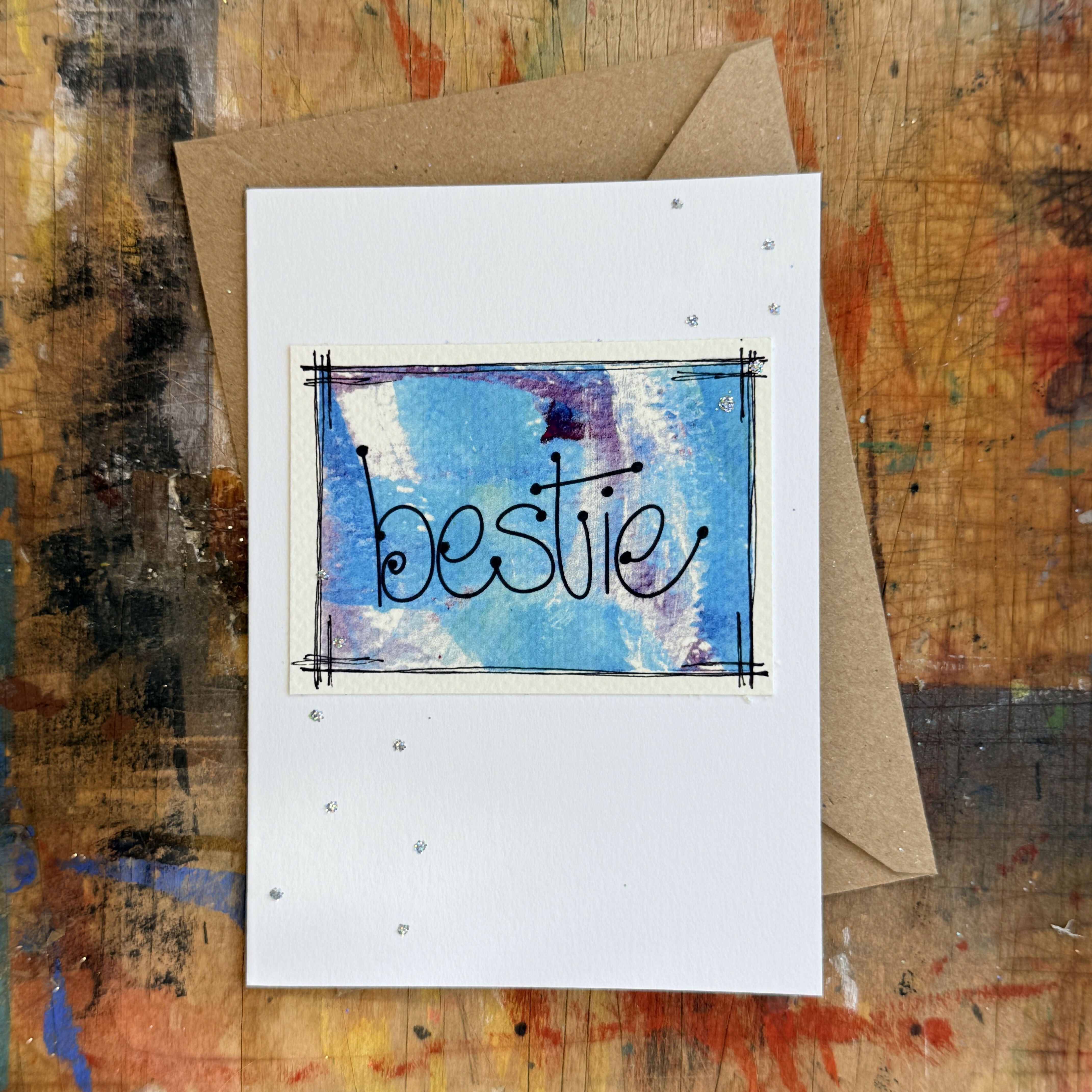 Abstract Bestie Card in Blue
