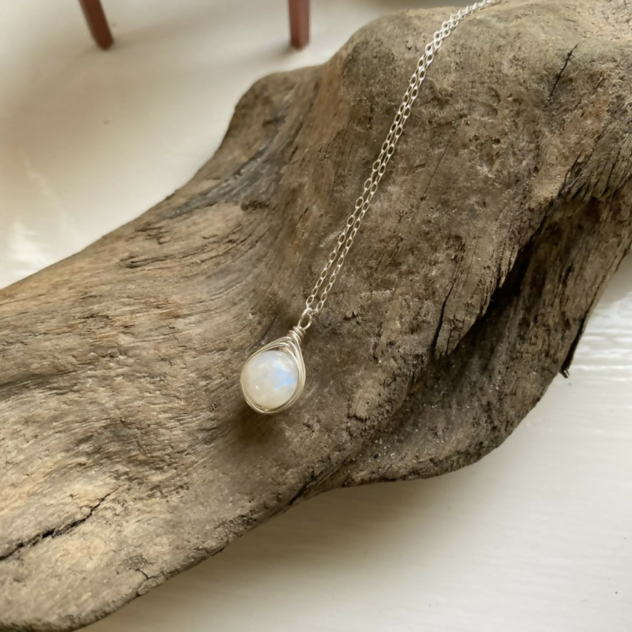 Moonstone Drop Necklace, Sterling Silver