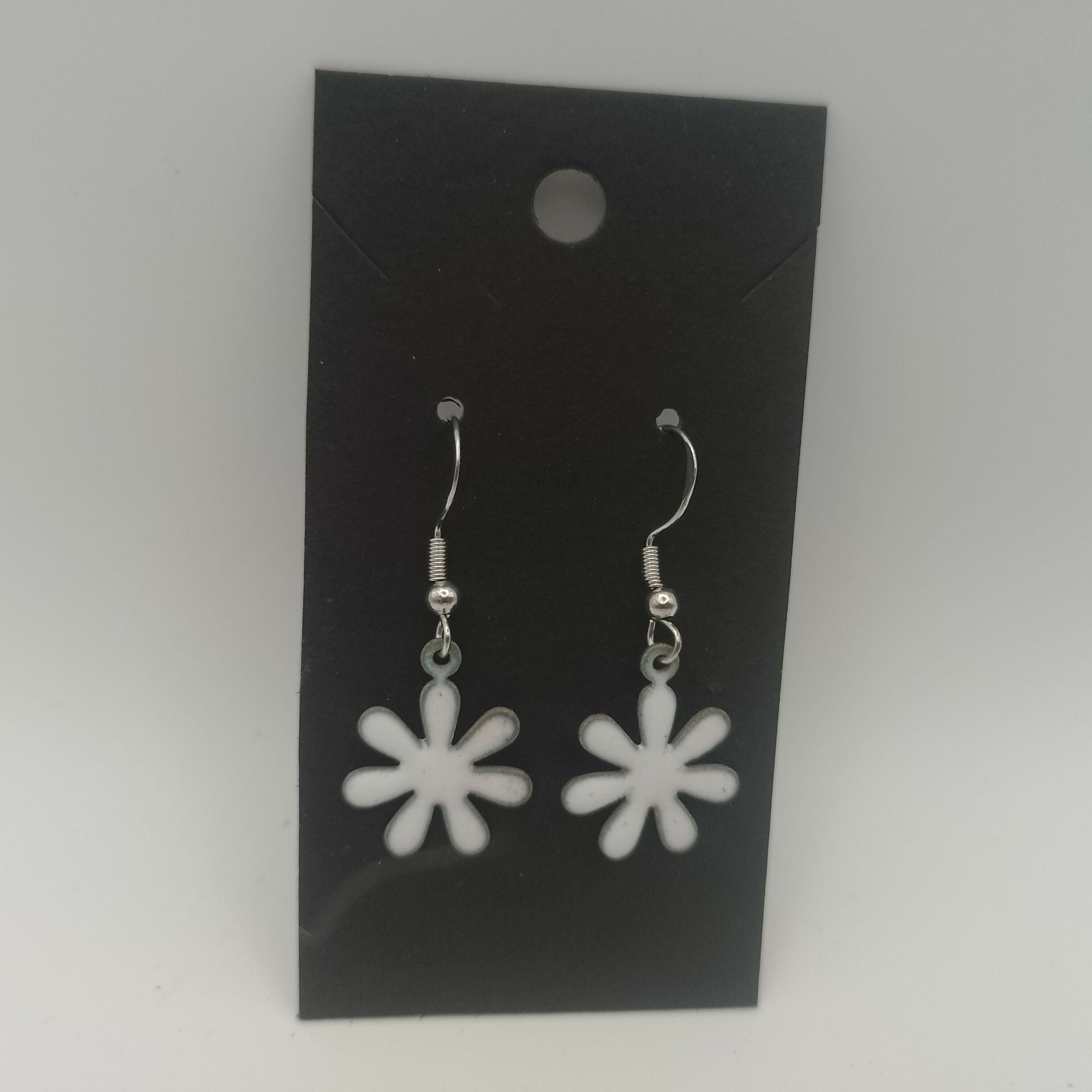 White Enamel Flower Earrings
