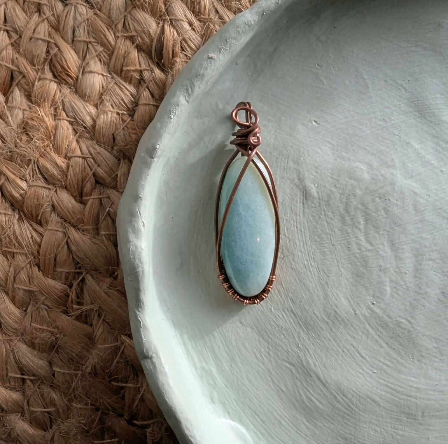 Hand Wrapped Larimar & Copper Pendant & Cord