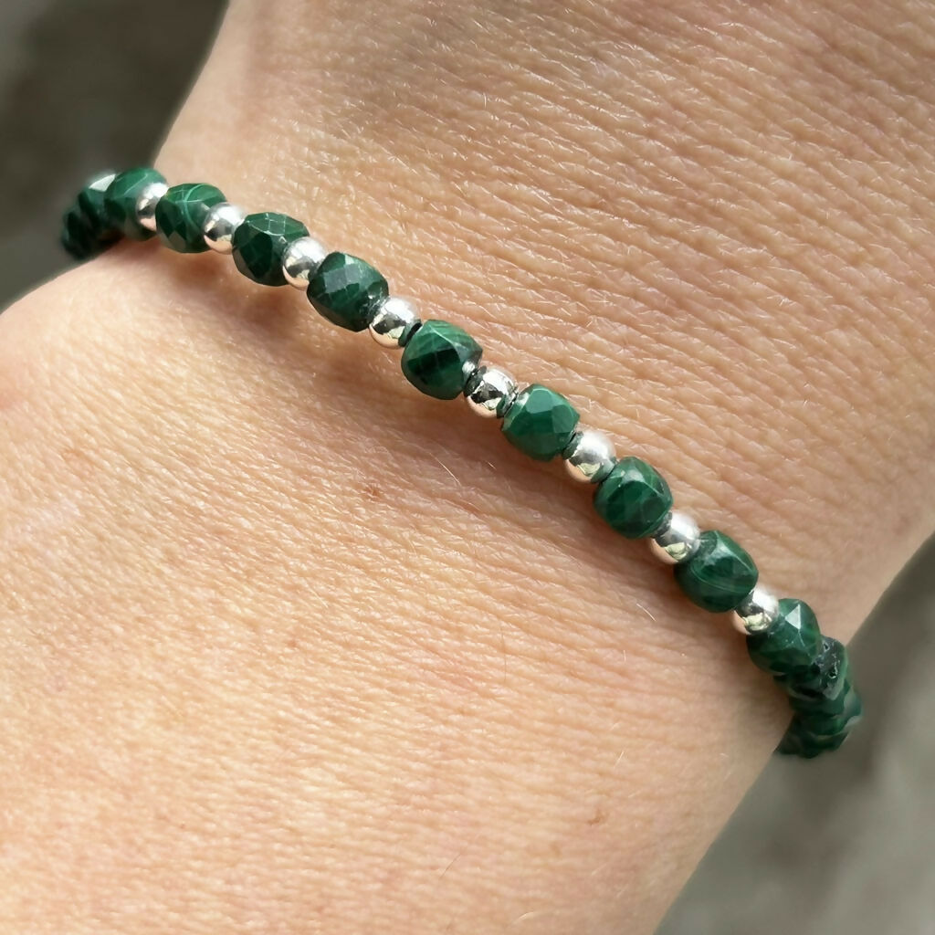 Handmade Sterling Silver Malachite Beaded Bracelet