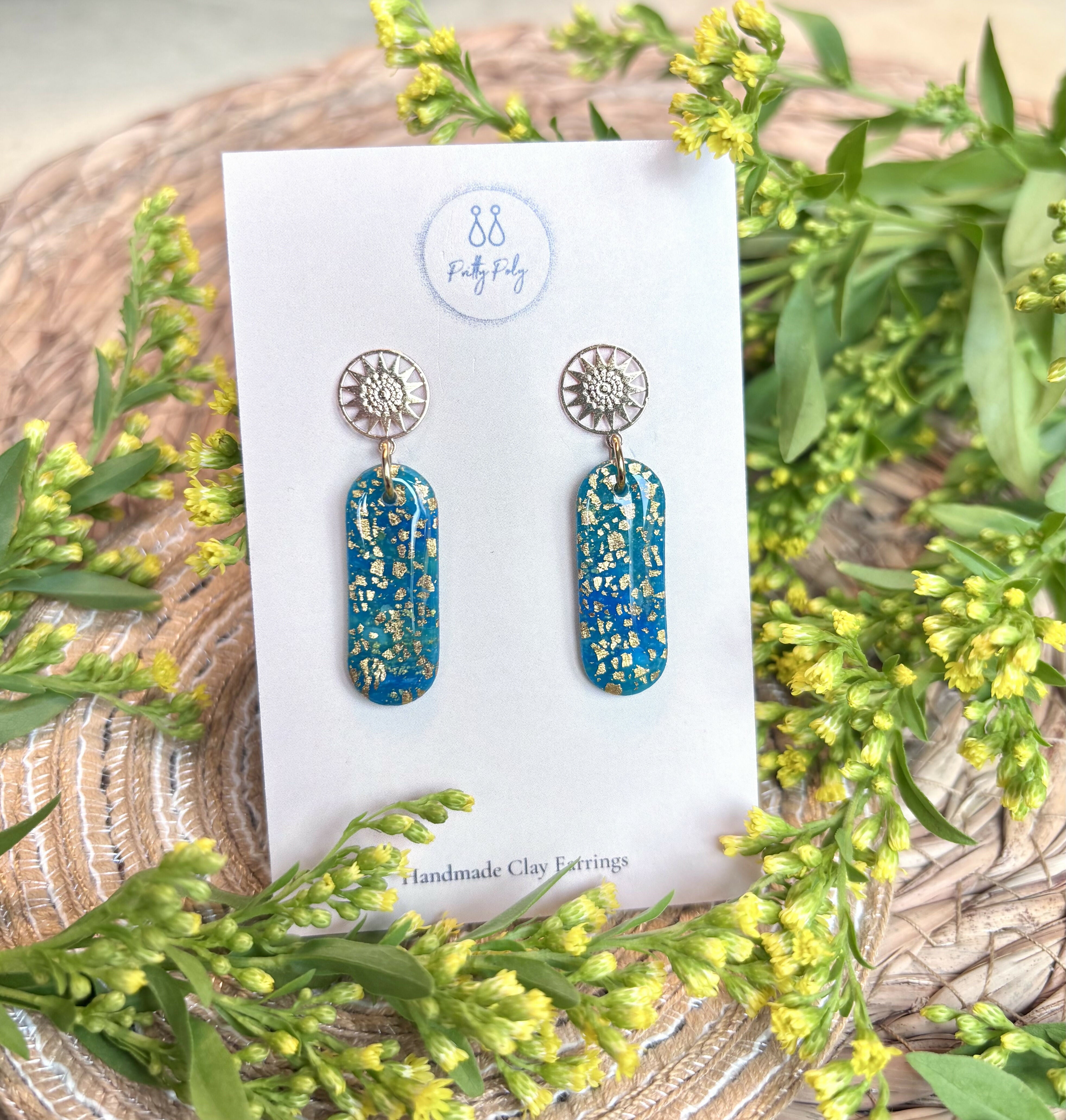 Celestial Blue Drop Polymer Clay Earrings