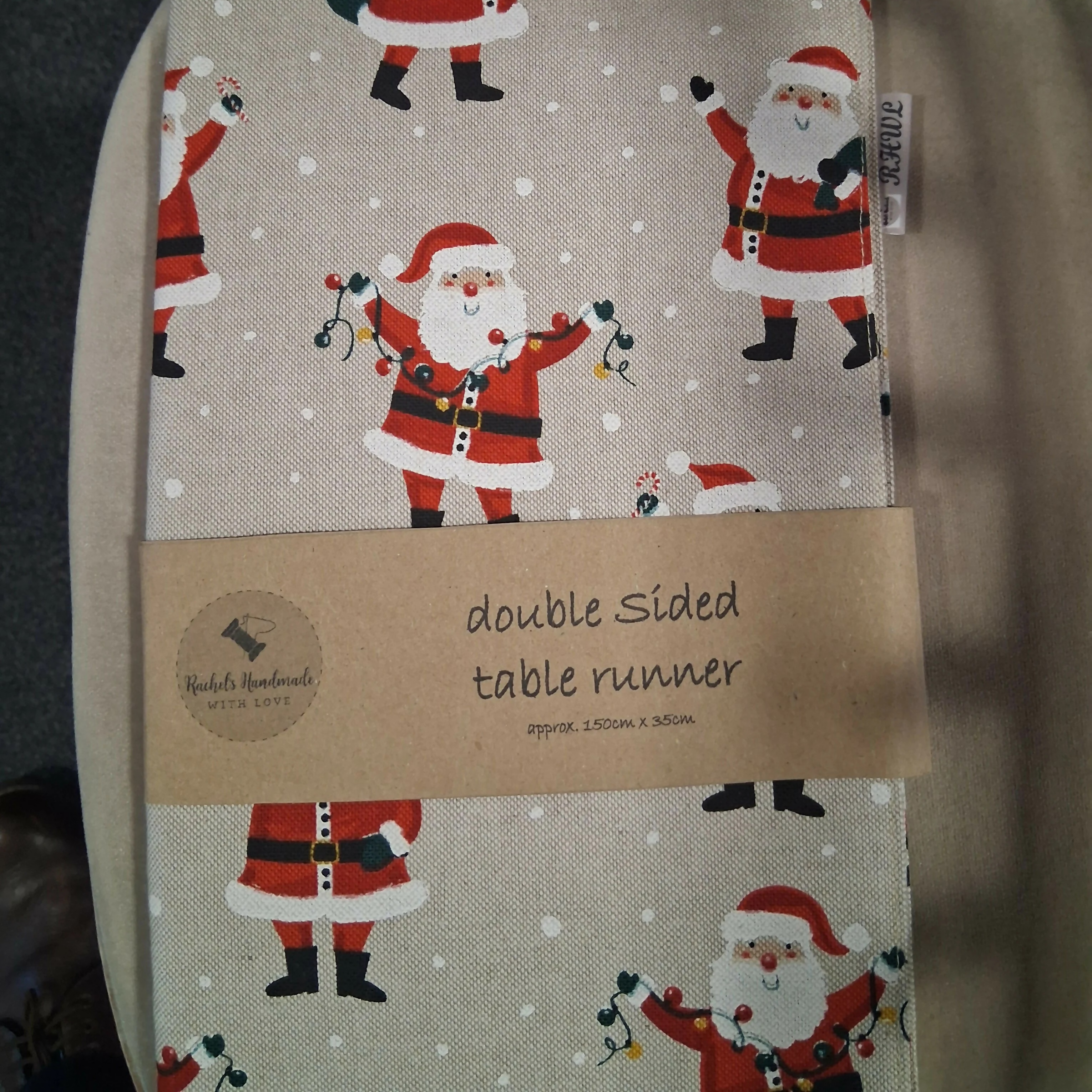 Luxury Double Sided Father Christmas Linen Look Table Runner