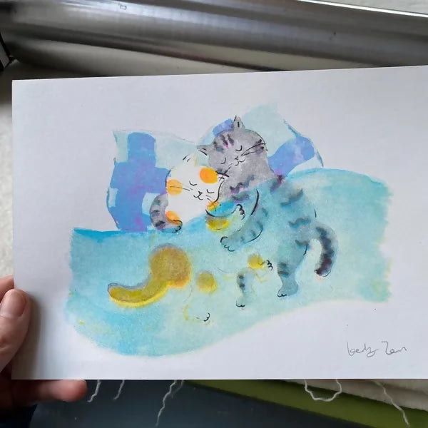 Sleeping Together Cat Riso Print