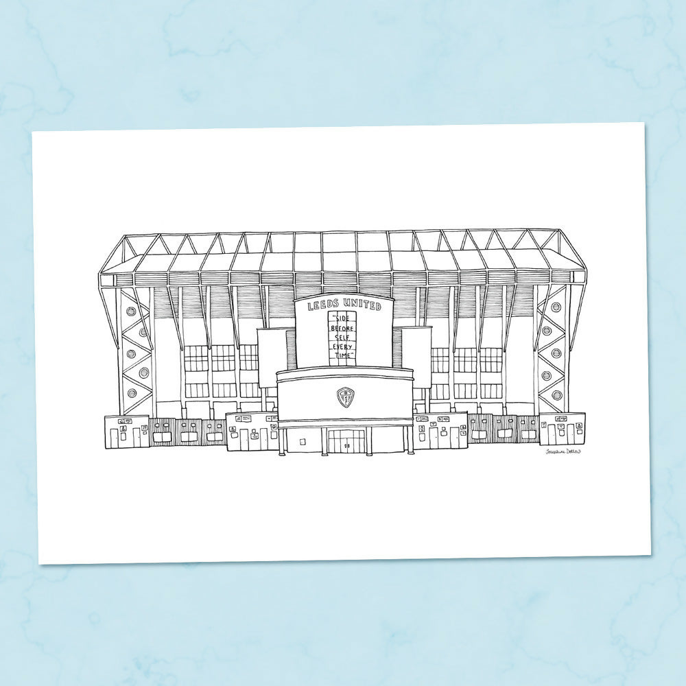 Leeds United Football Ground A4 Print - Elland Road - Line Drawing Illustration