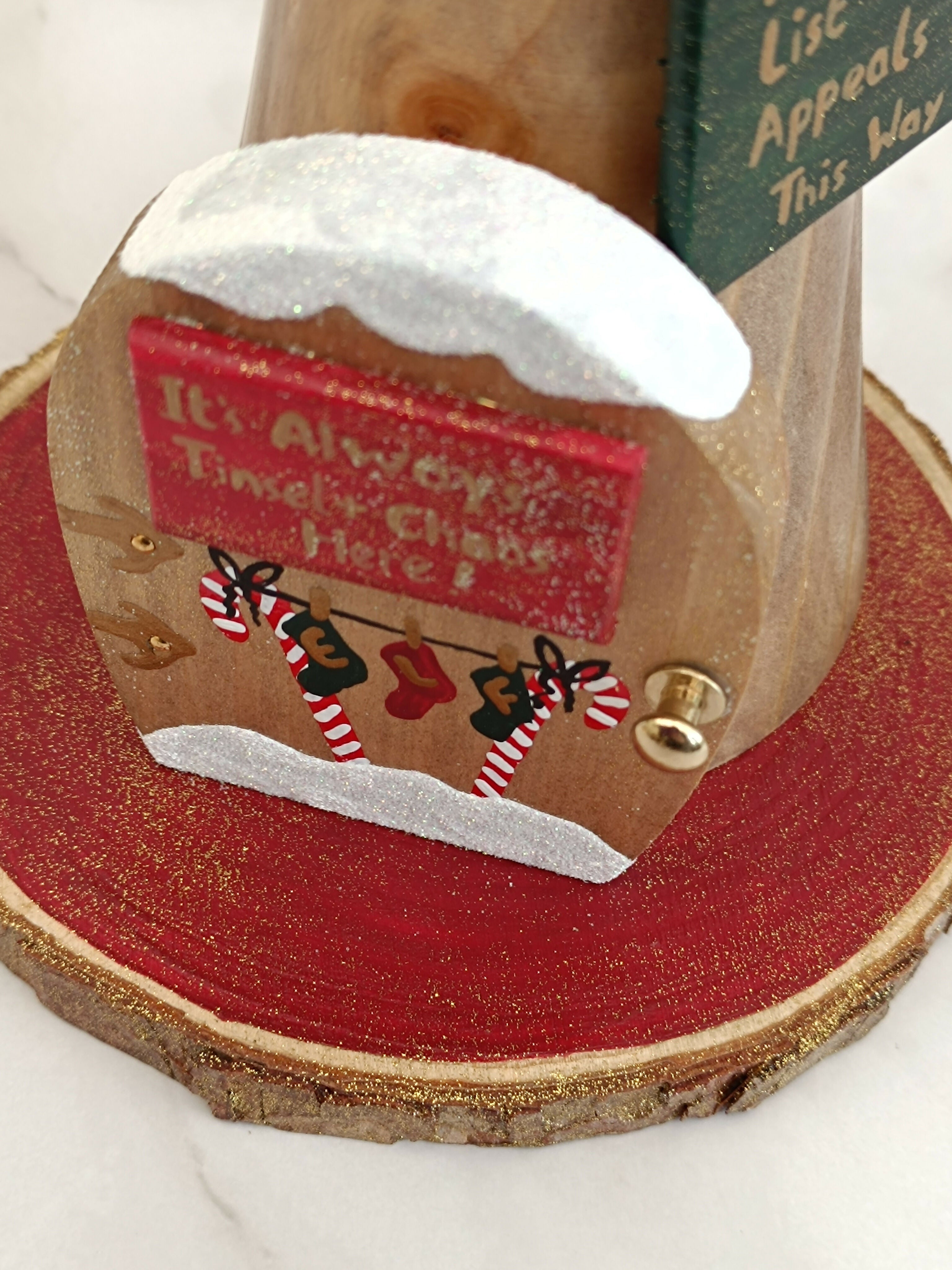 30cm Red Handmade, Free Standing Painted Wooden Fluted Topped Toadstool Elf House - Whimsical Woodland Ornament & Holiday Keepsake