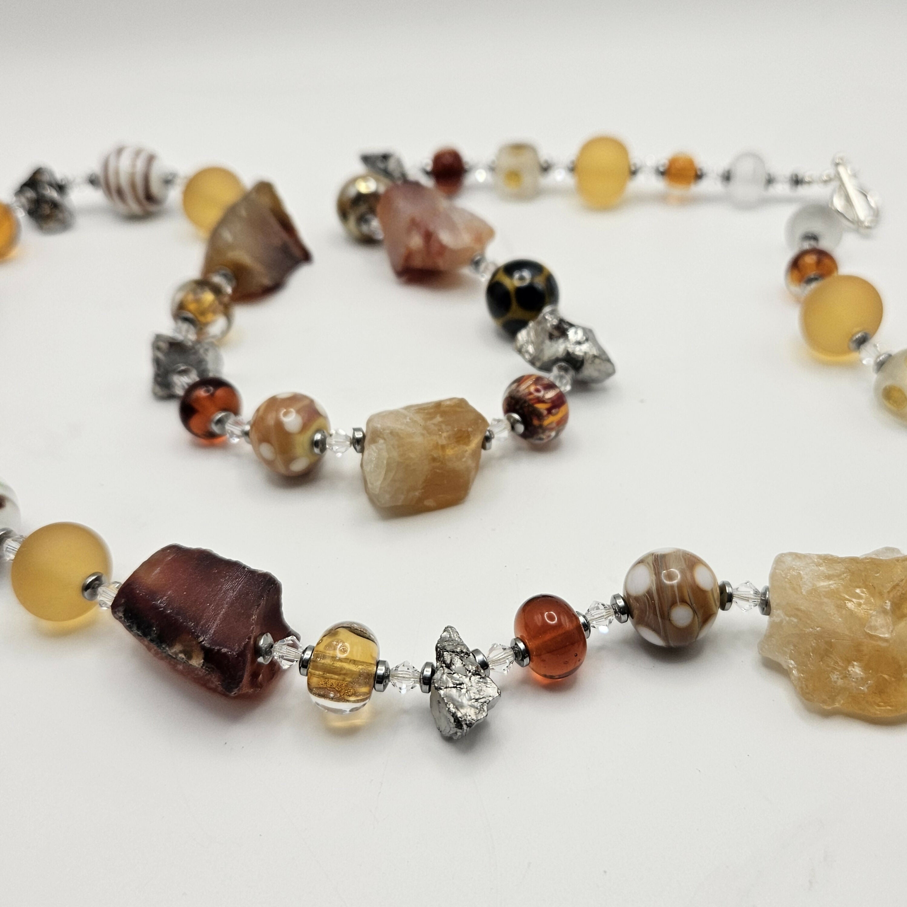 UNIQUE GLASS BEAD AND SEMI PRECIOUS STONE NECKLACE