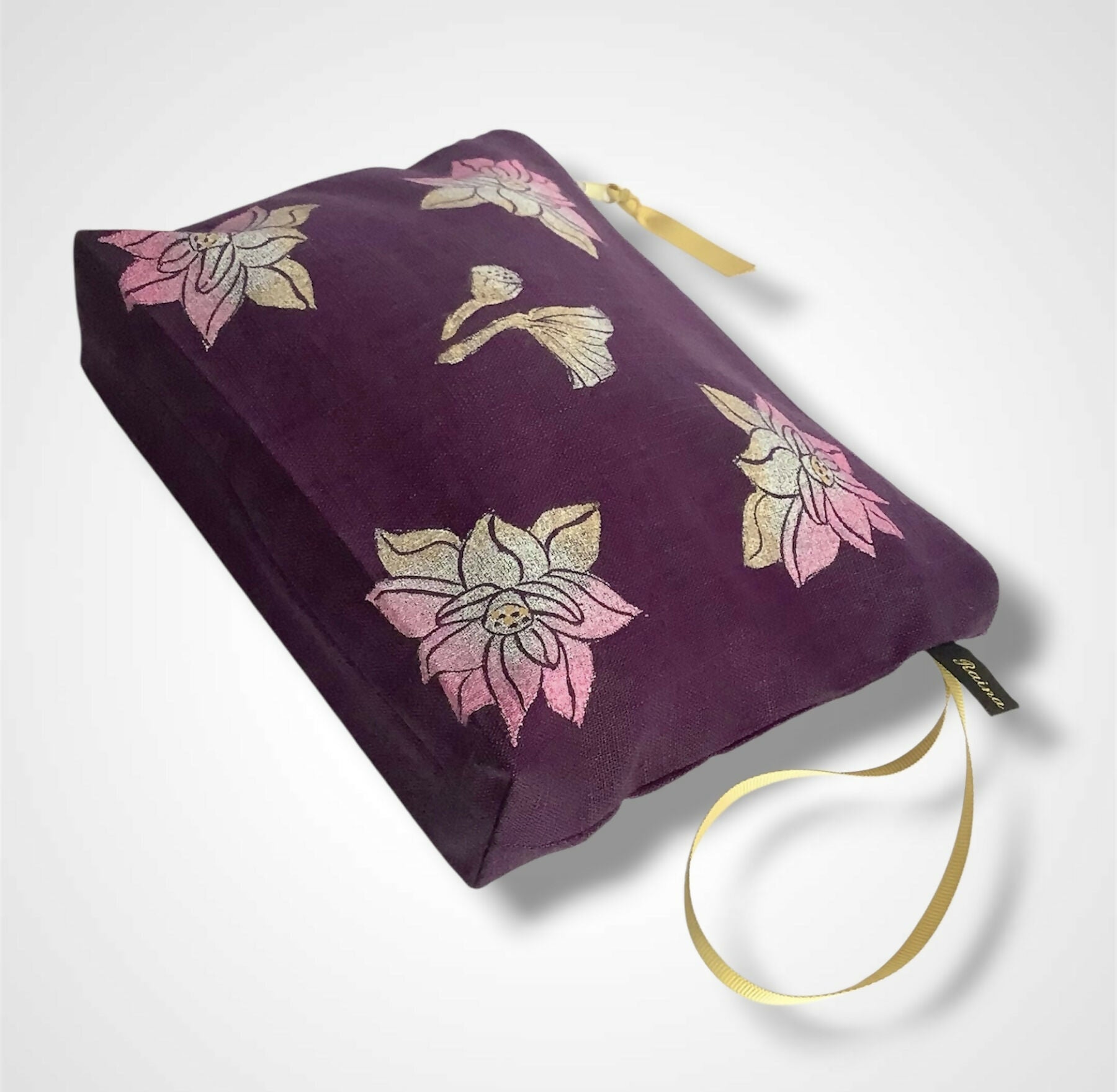 Purple Lotus Flower Linen Women’s Makeup Bag