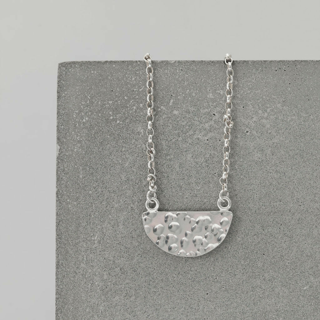 Half Moon Hammered Silver Pendant