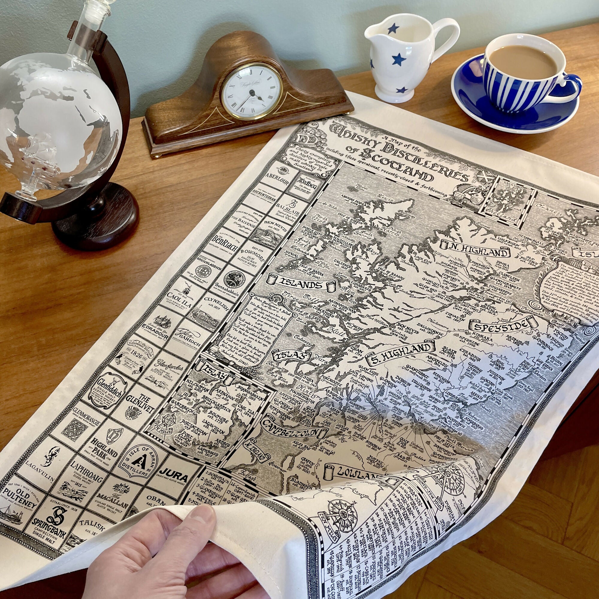 Scotland Whisky Map Tea Towel