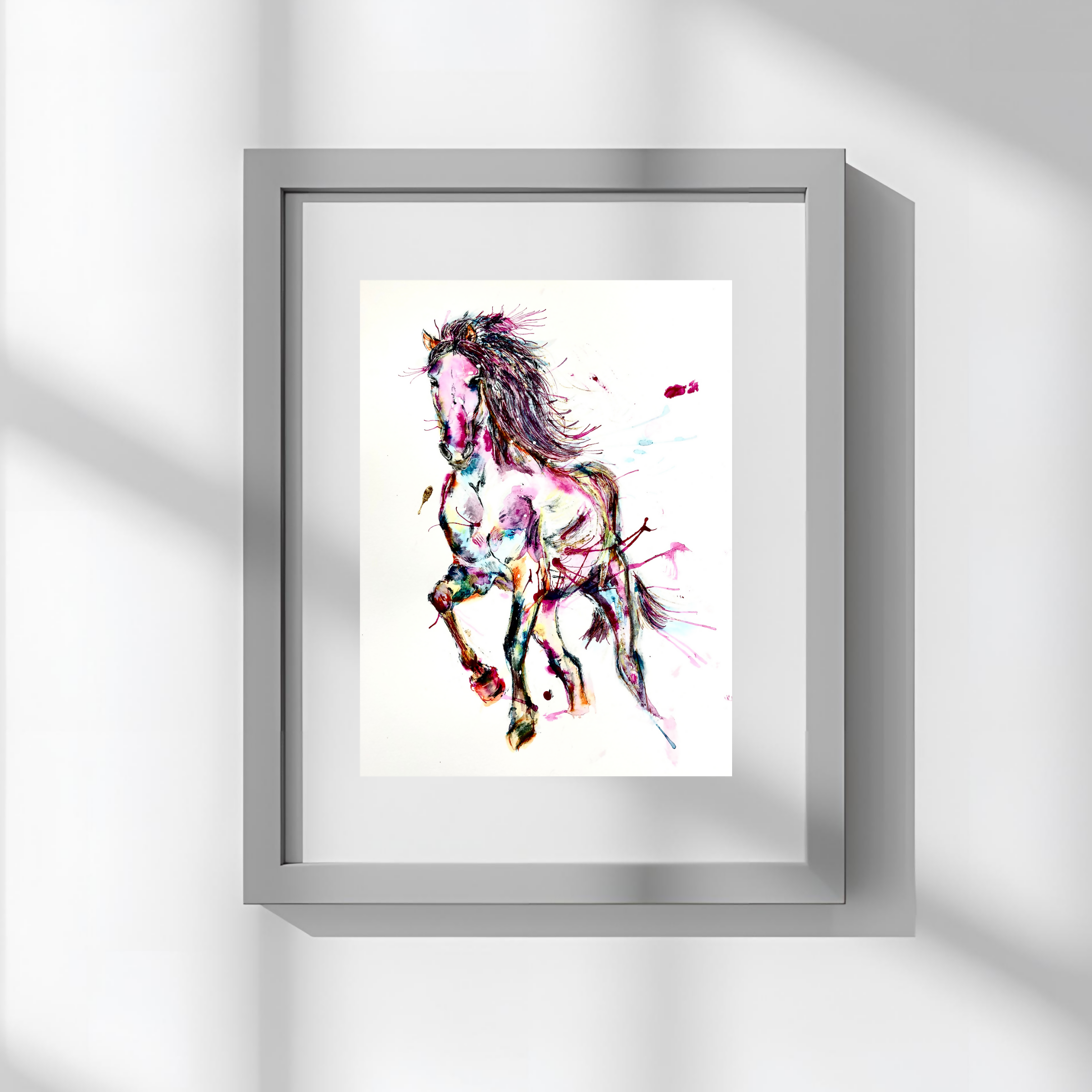 FINE ART PRINT OF PINK HORSE, PART OF THE 'ANIMAL ART COLLECTION'