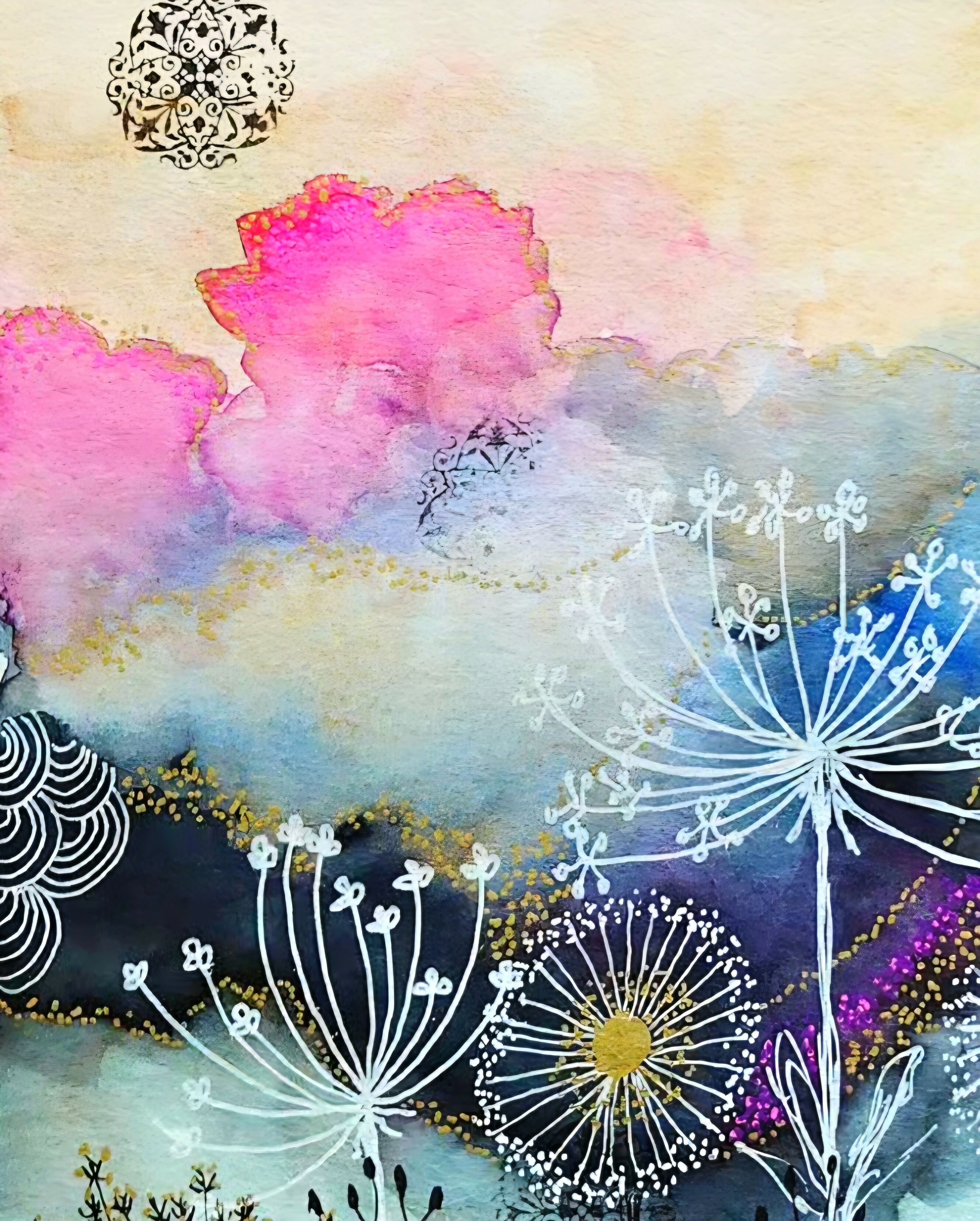 'Sunset Behind the Trees' Original Mixed Media Painting