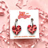 Deep Pink and Red Leopard Print Small Heart Hoop Earrings