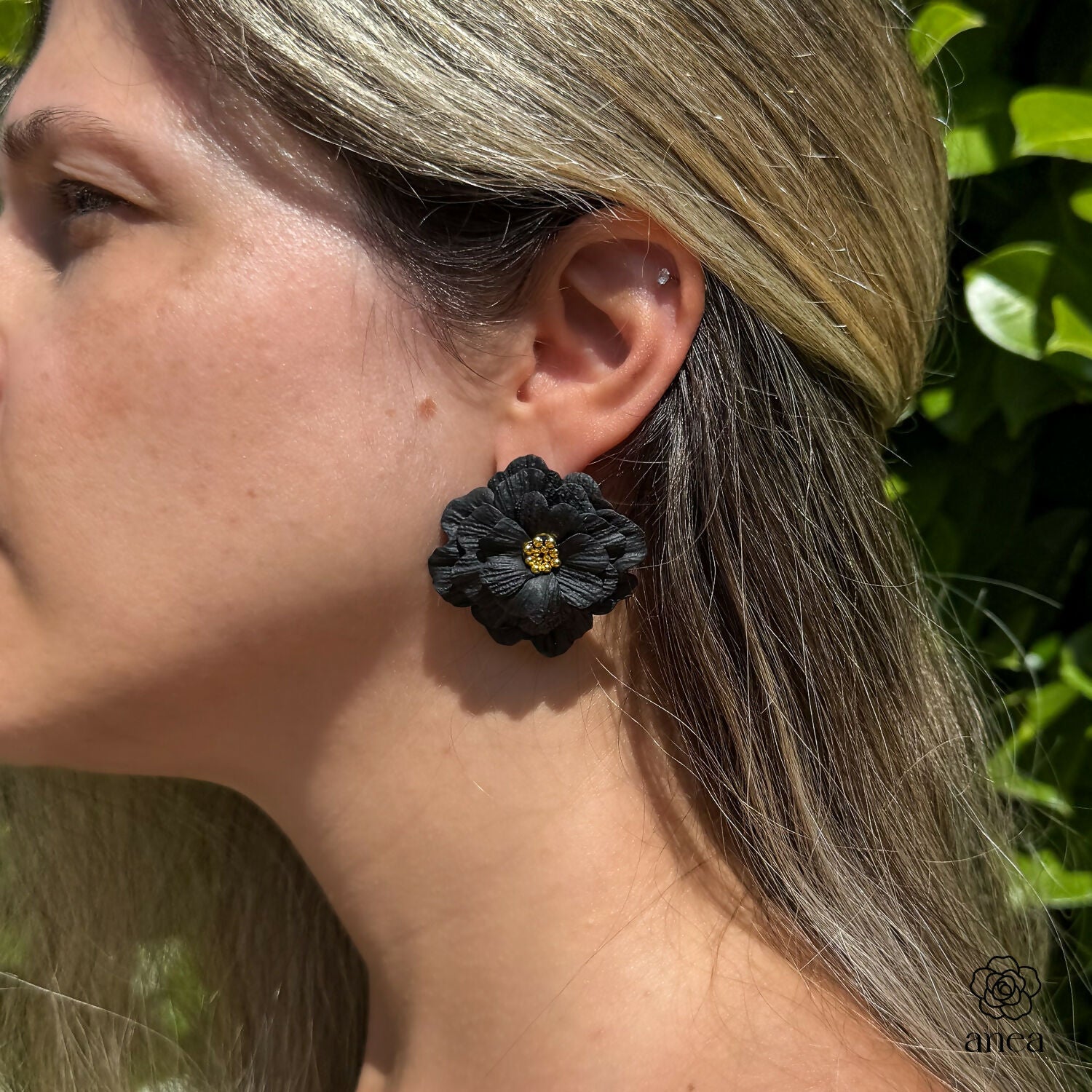 Large Floral Statement Earrings with Gold Bead Centre