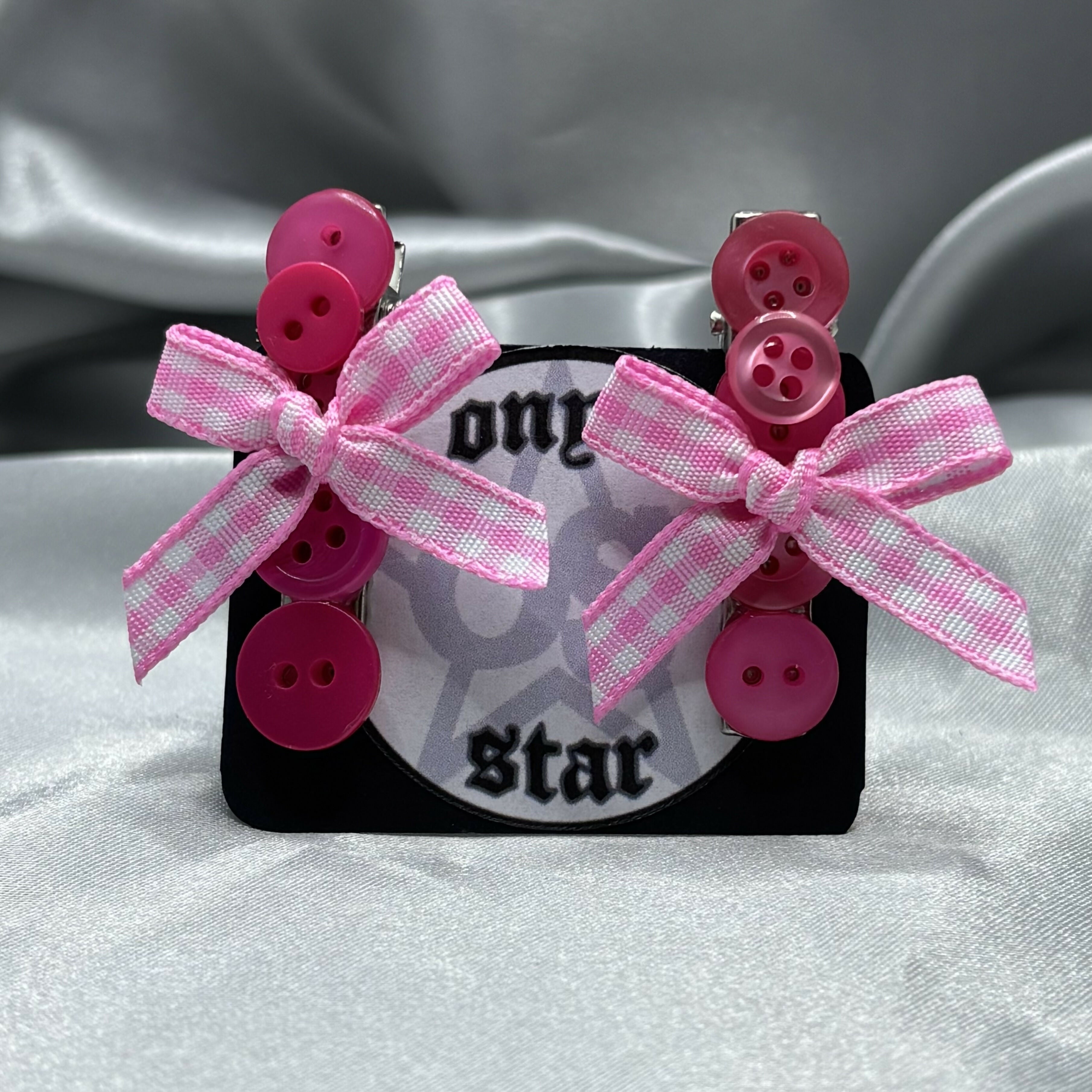 Pink Button Bow Hairclips