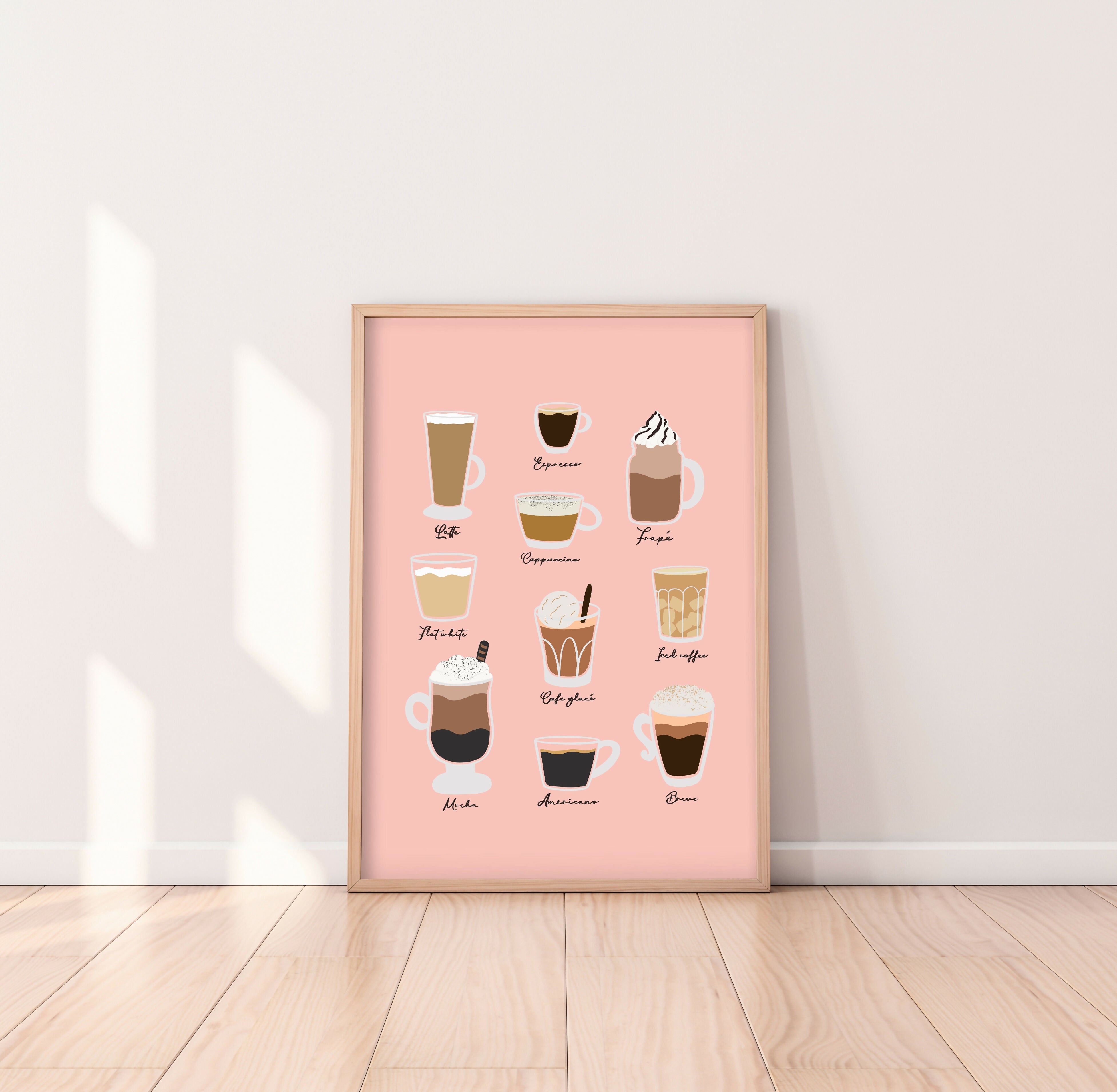 Coffee Menu Pink A4 Art Print