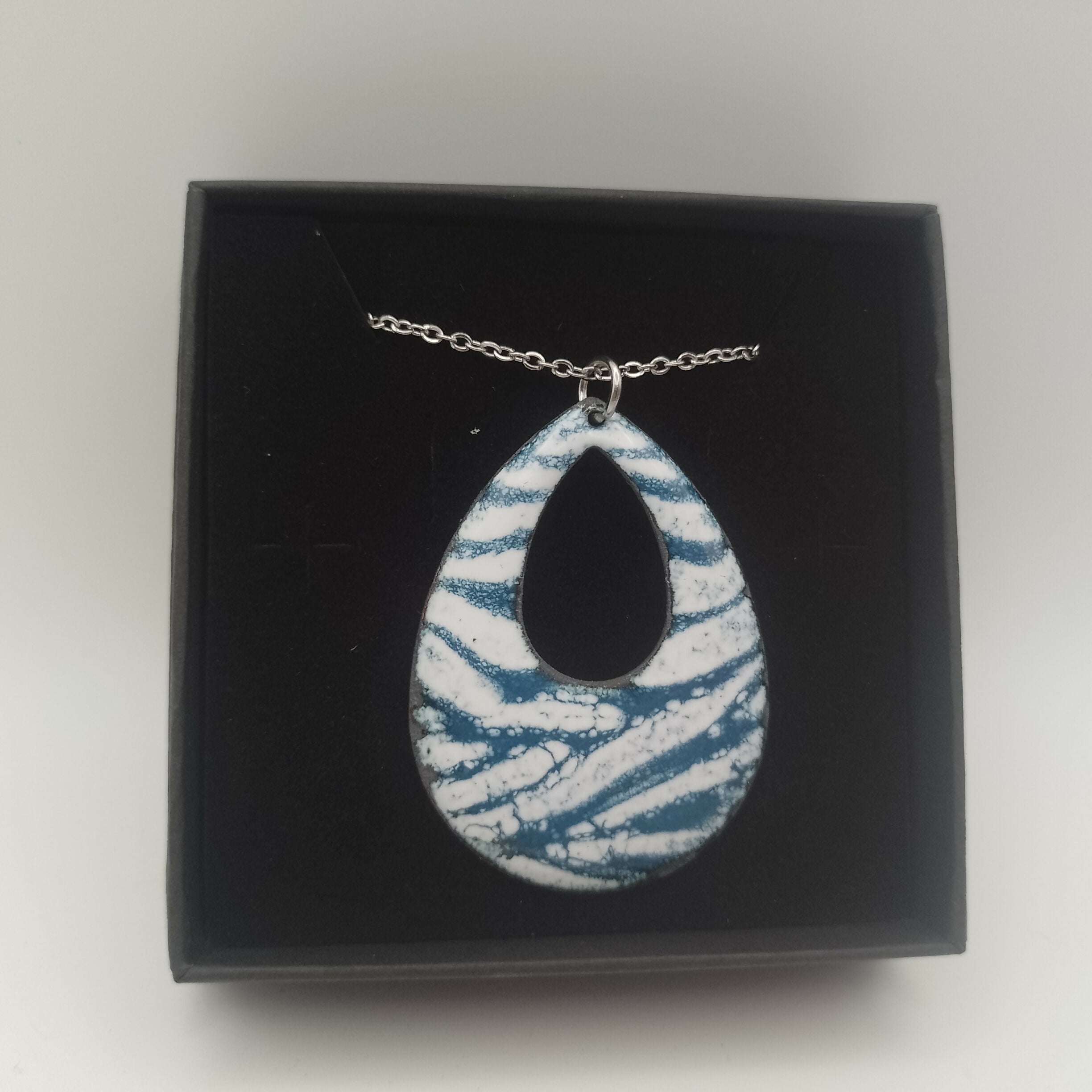 Blue and White Striped Enamel Pendant
