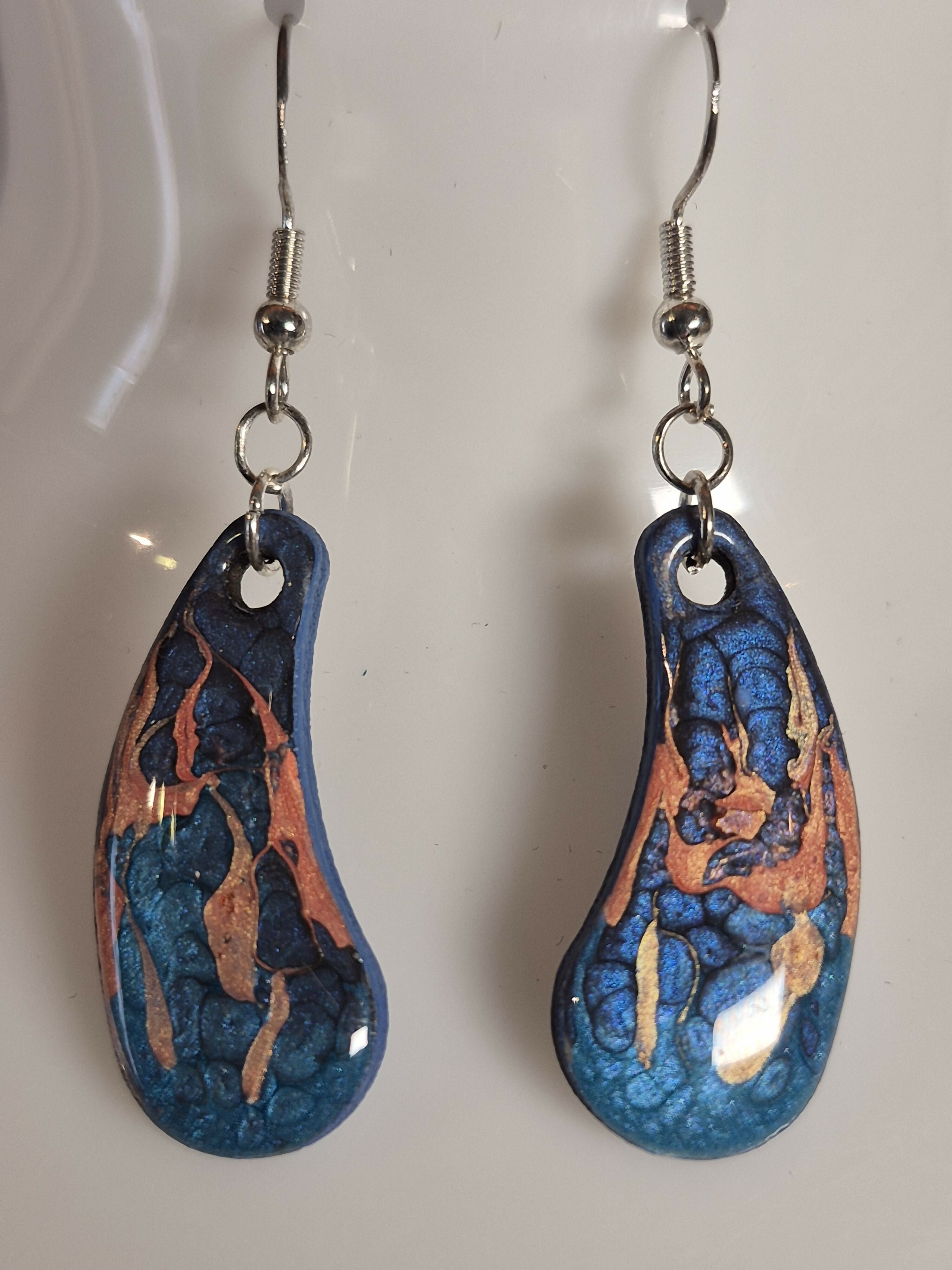 Handcrafted Teardrop Shaped Blue, Cyan And Salmon Pink Earrings