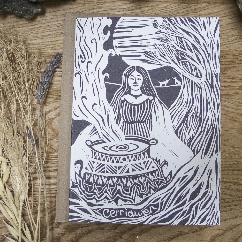 GODDESS CERRIDWEN LINOCUT GREETING CARD