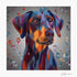 DOBERMAN DOG COLOUR SPLASH MOUNTED ARTWORK.