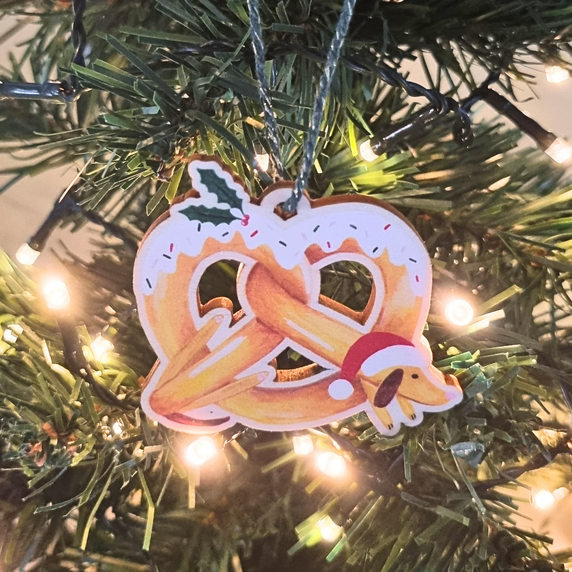 Dachshund Christmas Pretzel Wooden Christmas Decoration