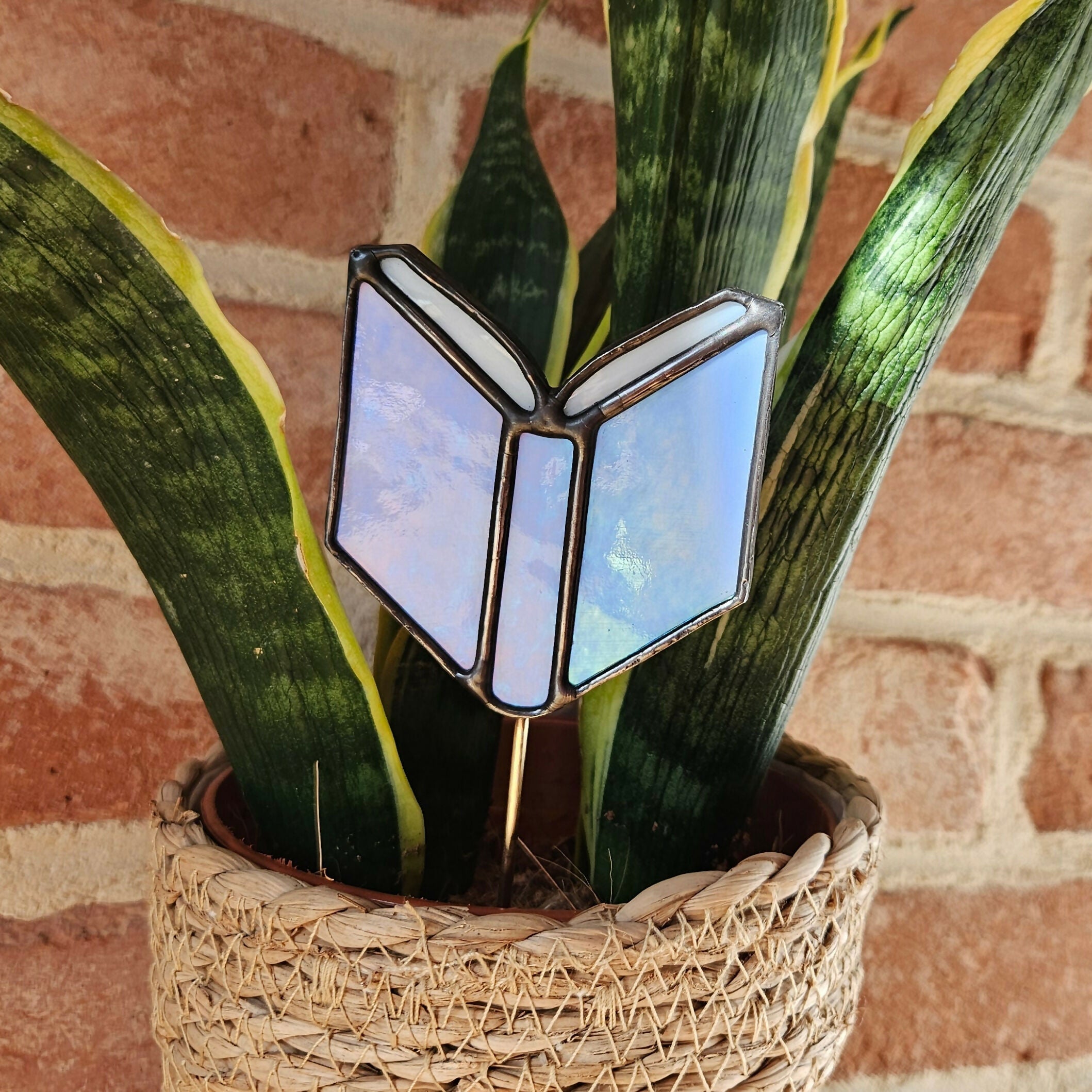 Iridescent Lilac Book Stained Glass Plantstake