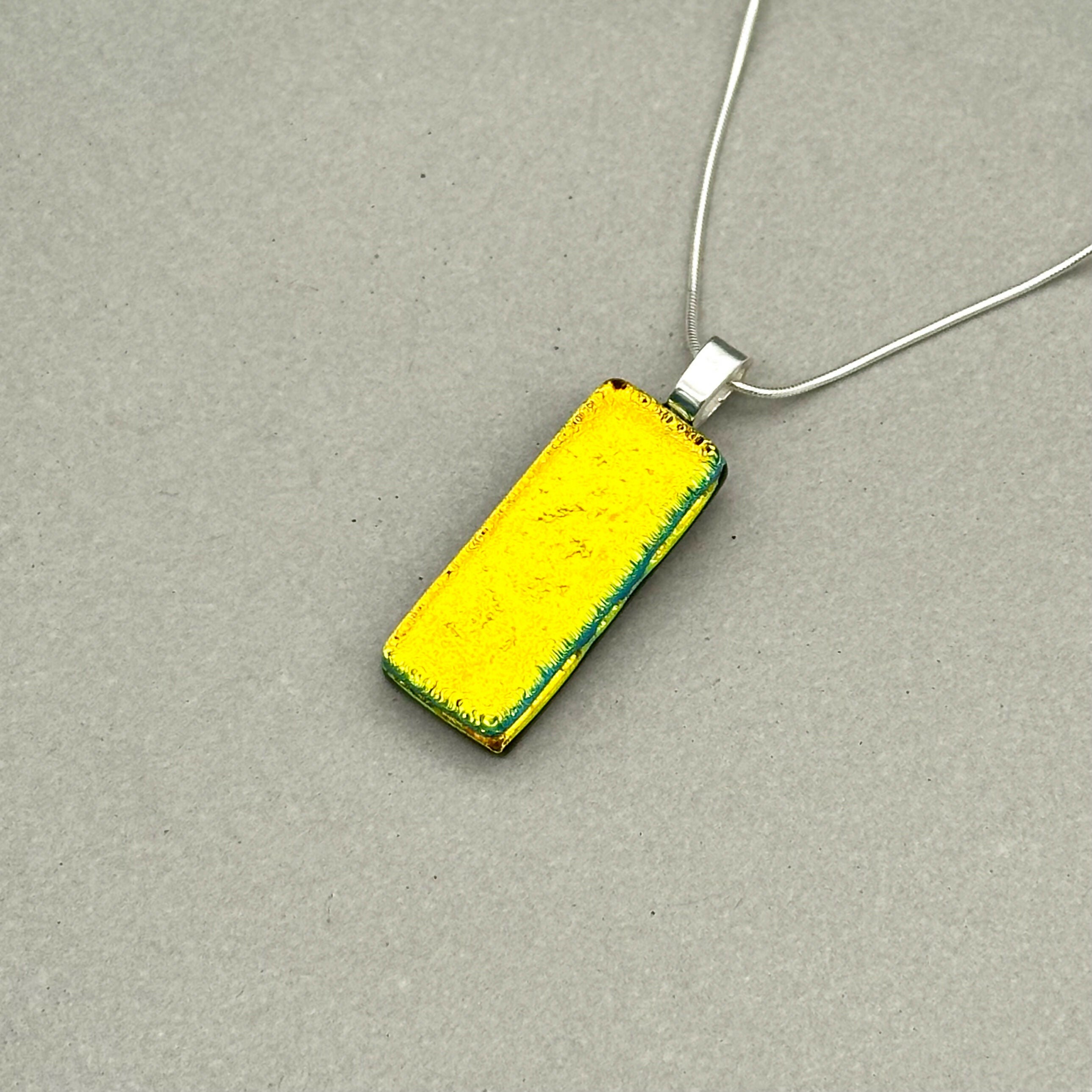 Orange Dichroic Fused Glass Pendant with Silver Plated Chain - Handmade by Jade Tapson Glass.