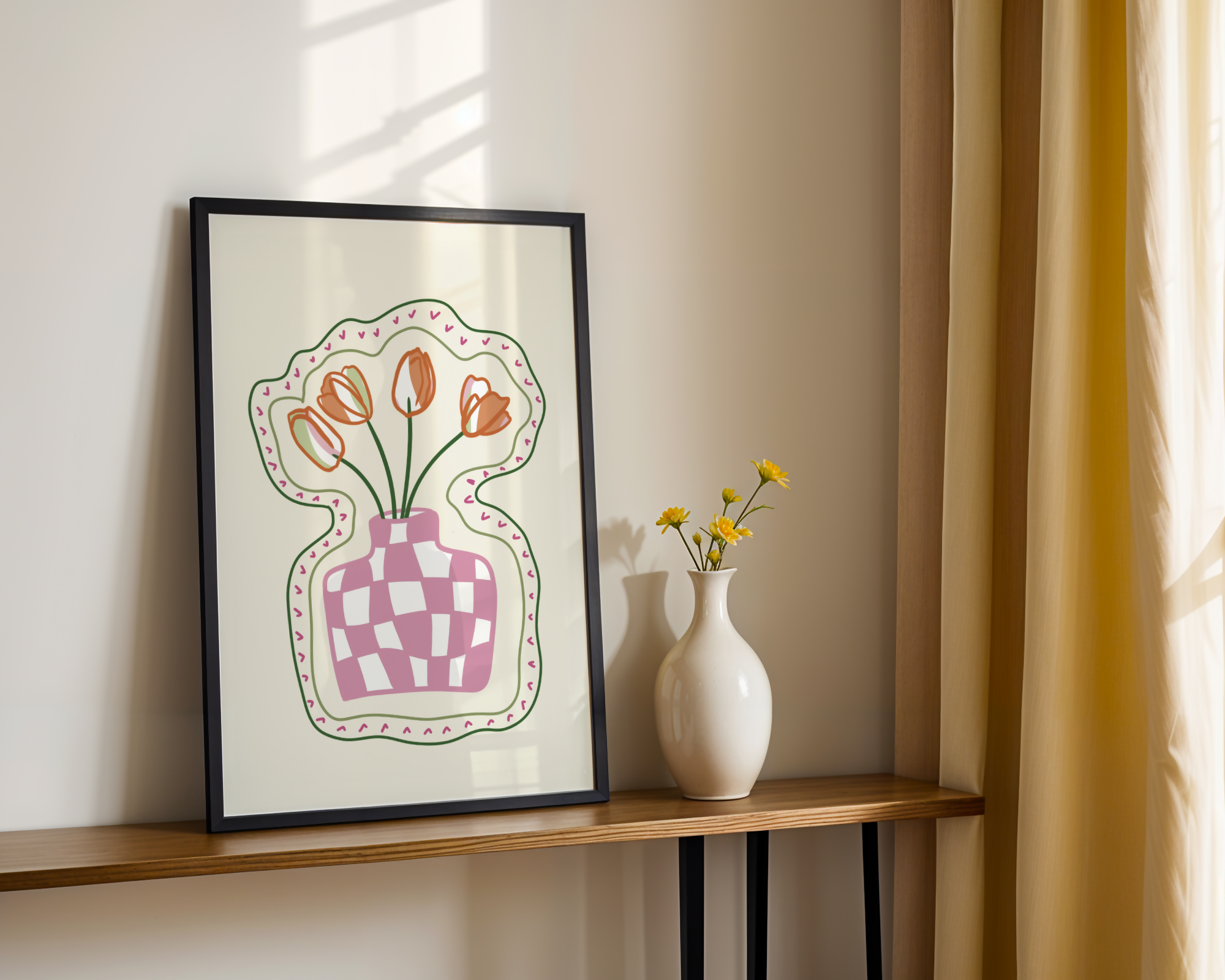 Checkered Tulip Vase Print
