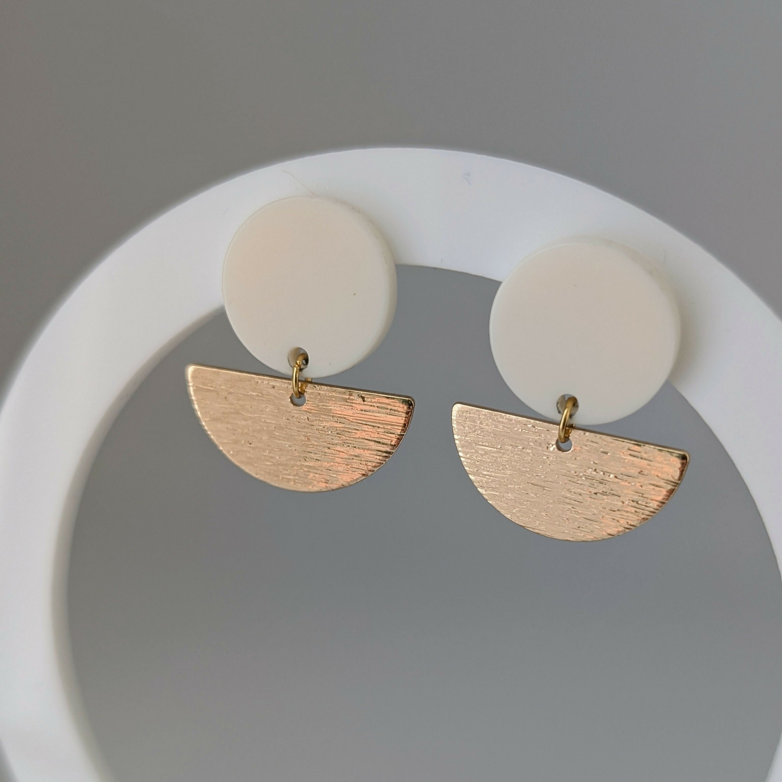 Cream Geometric Earrings in Gold or Silver