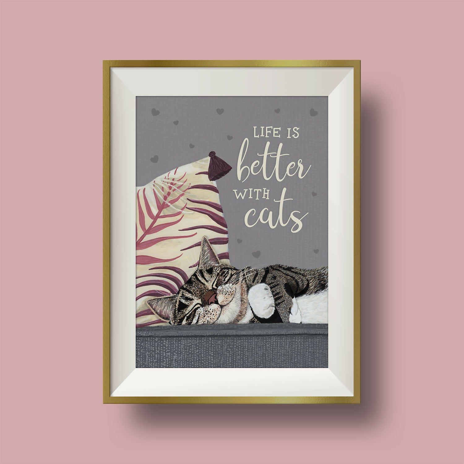 Tabby Cat Grey Art Print A4