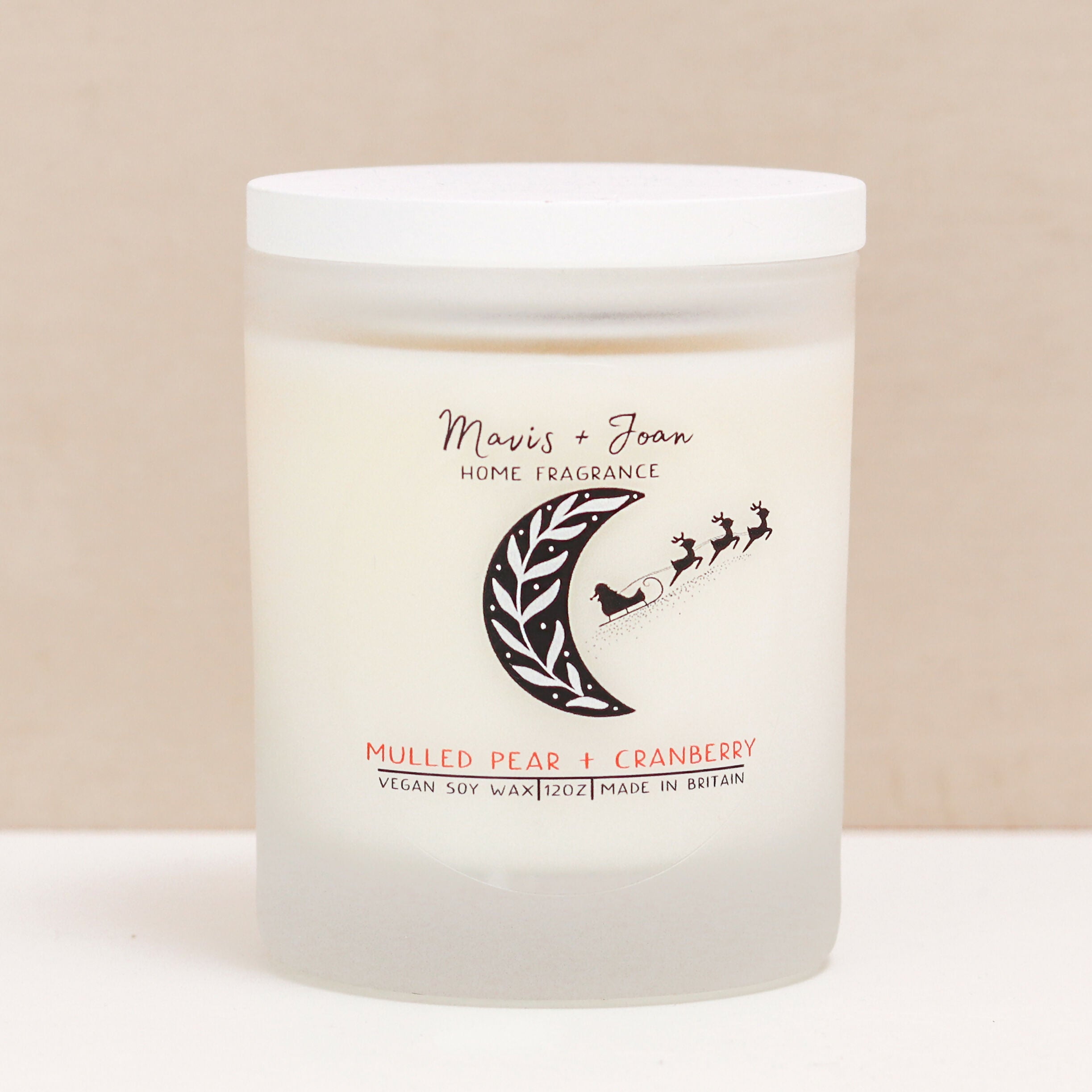 Mulled Pear + Cranberry Soy Wax Candle In A Frosted Glass Jar