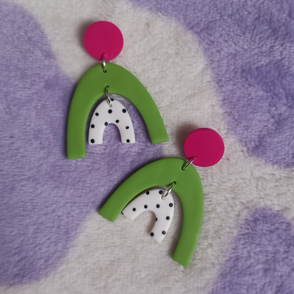 Polymer Clay Double-Drop Rainbow Earrings