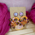 Orange And Purple Flower Earrings With Purple Glitter Detail