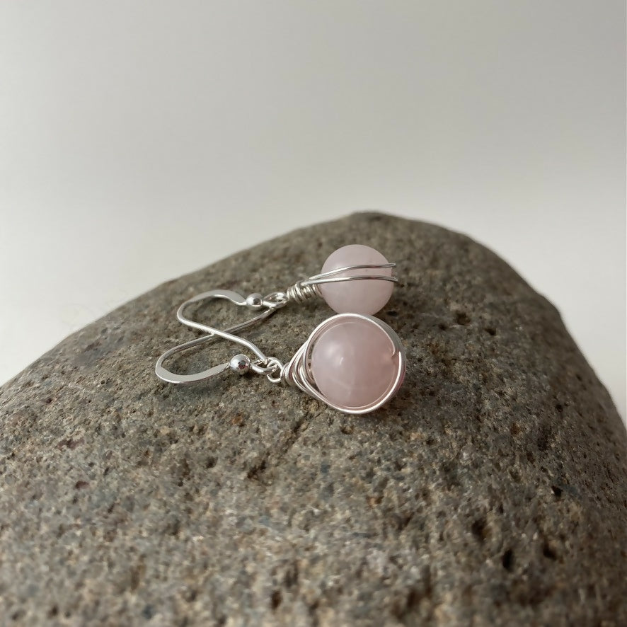 Rose Quartz Drop Earrings, Sterling Silver